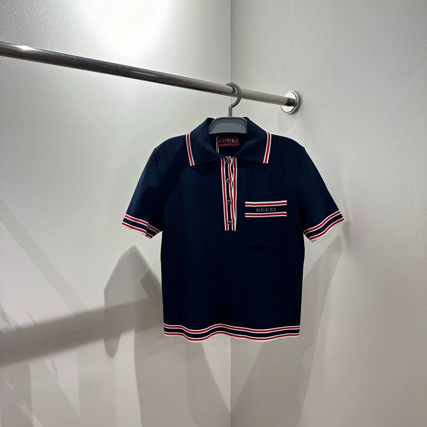 Gucci Gucci Blue Polo Shirt Red/White Stripe Trim apr587 Size S / US 4 / IT 40 - 1 Thumbnail