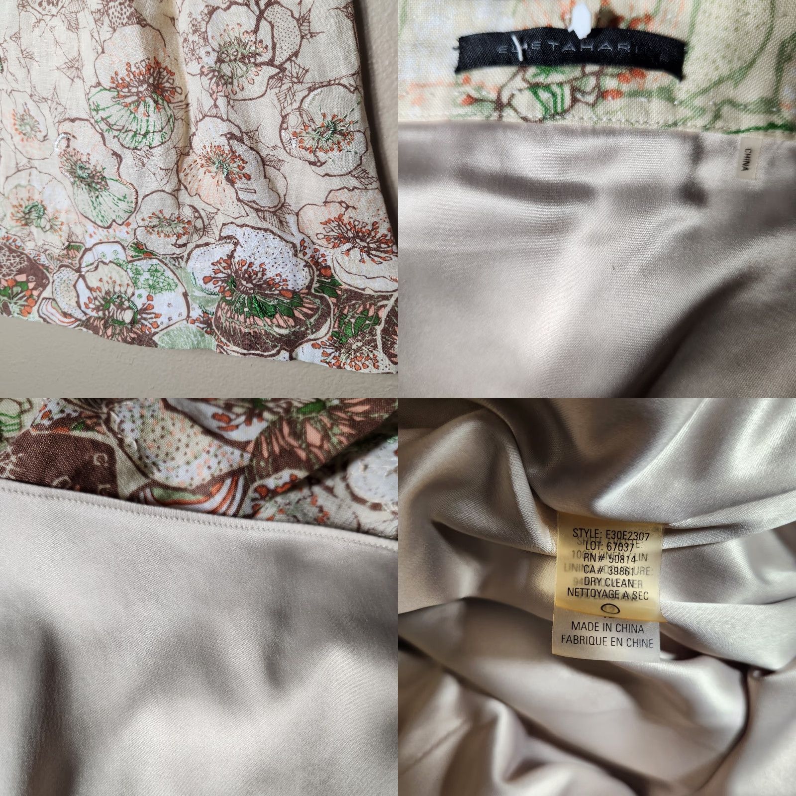 Elie Tahari Elie Tahari Skirt 100% Linen Beige Floral Embroidered Flare-Size 12 Womens Knee Length Bohemian, Flower, Art, Beach Size 34" / US 12 / IT 48 - 8 Thumbnail