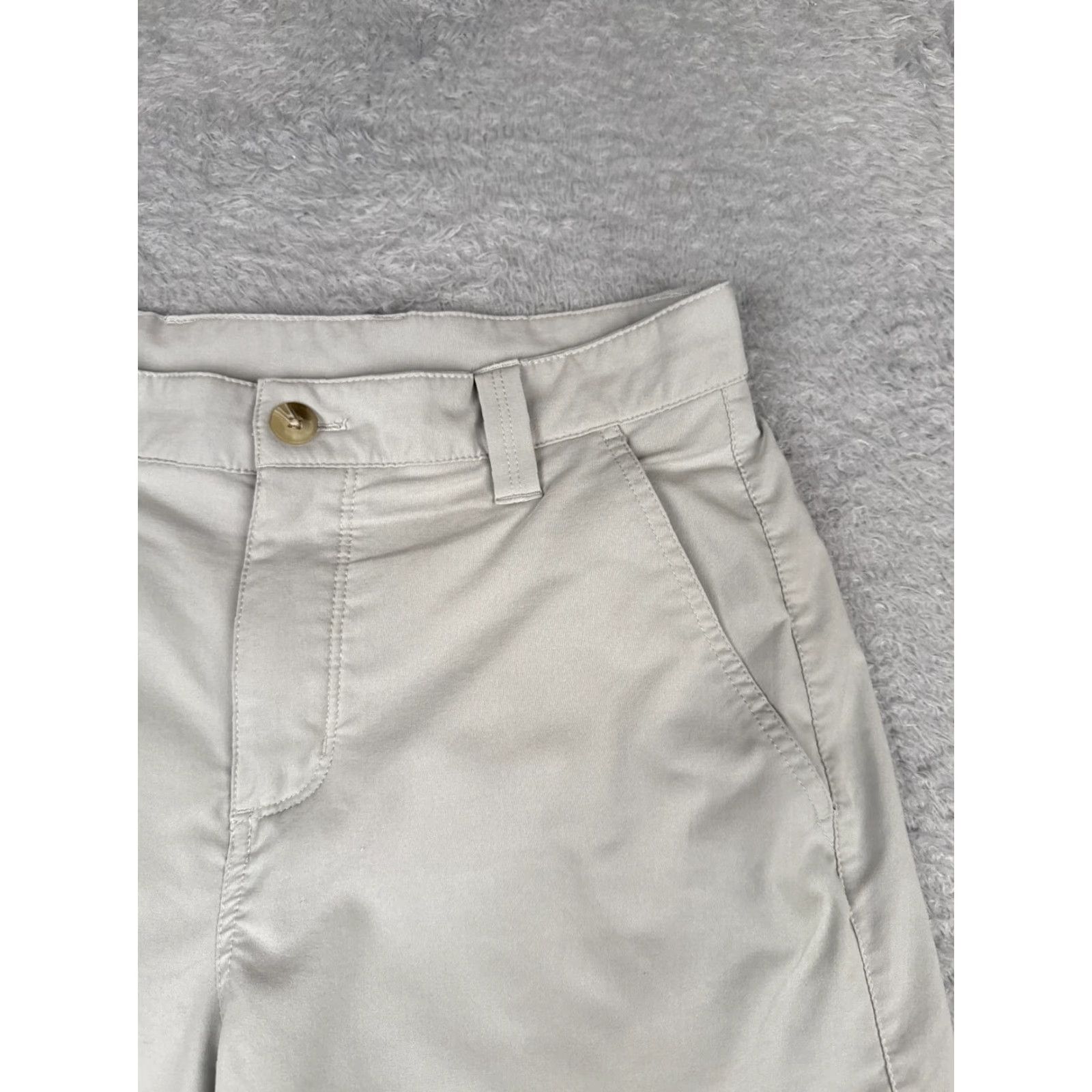 Vintage Columbia Men Shorts 30 Gray Beige Chino Polyester Linen PFG Golf Boating Fishing 30x10 Regular Elastic Waist Flat Front Casual Men Size US 30 / EU 46 - 5 Thumbnail