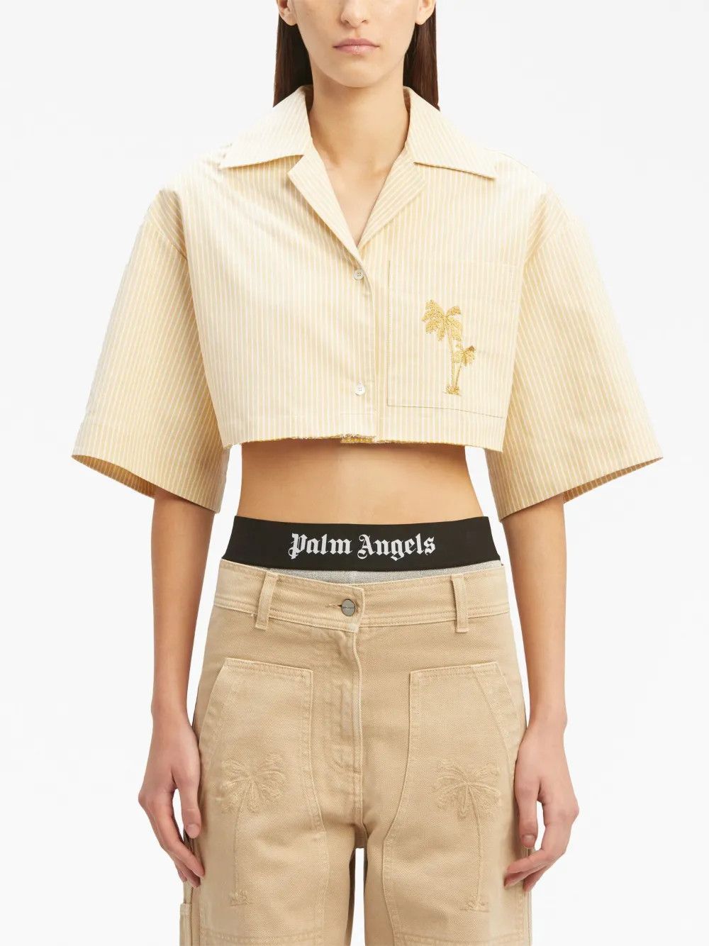 Palm Angels o1y1125 Striped Shirt in Sand/White Size M / US 6-8 / IT 42-44 - 3 Thumbnail