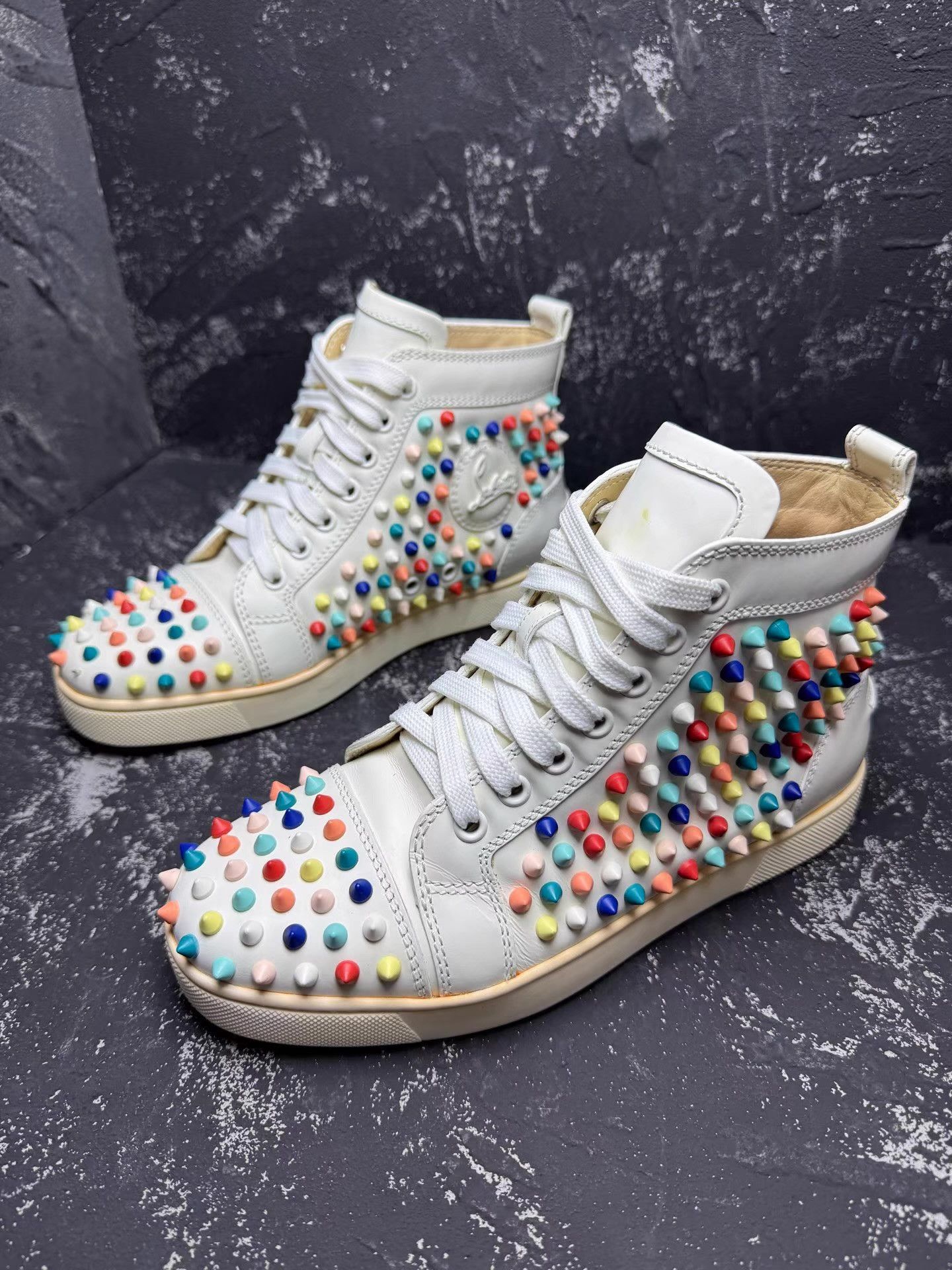Christian Louboutin Christian Louboutin White High-Top Studs & Red Sole Q10 Size US 6.5 / IT 36.5 - 1 Thumbnail