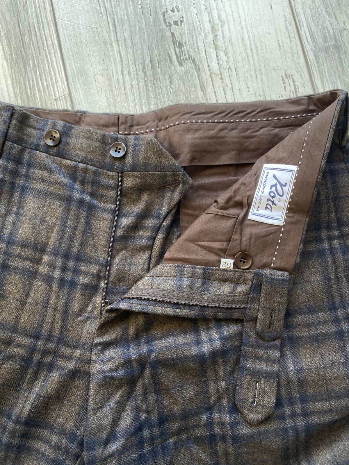 Rota Rota Brown Blue Checked Wool Trousers Size US 39 - 10 Thumbnail