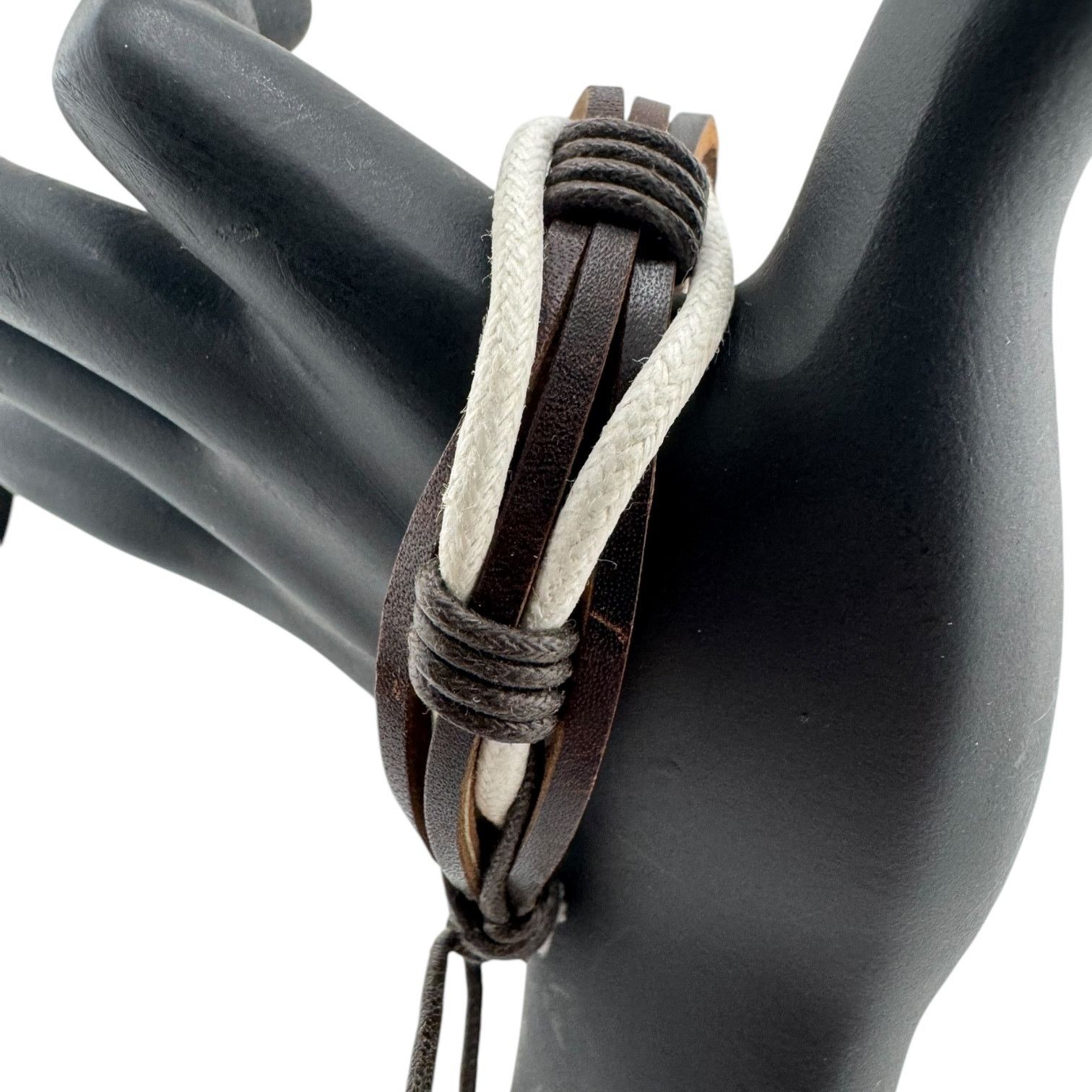 Other Ashen Earth Cuff: Handmade Dark Brown & White Leather Size ONE SIZE - 2 Thumbnail