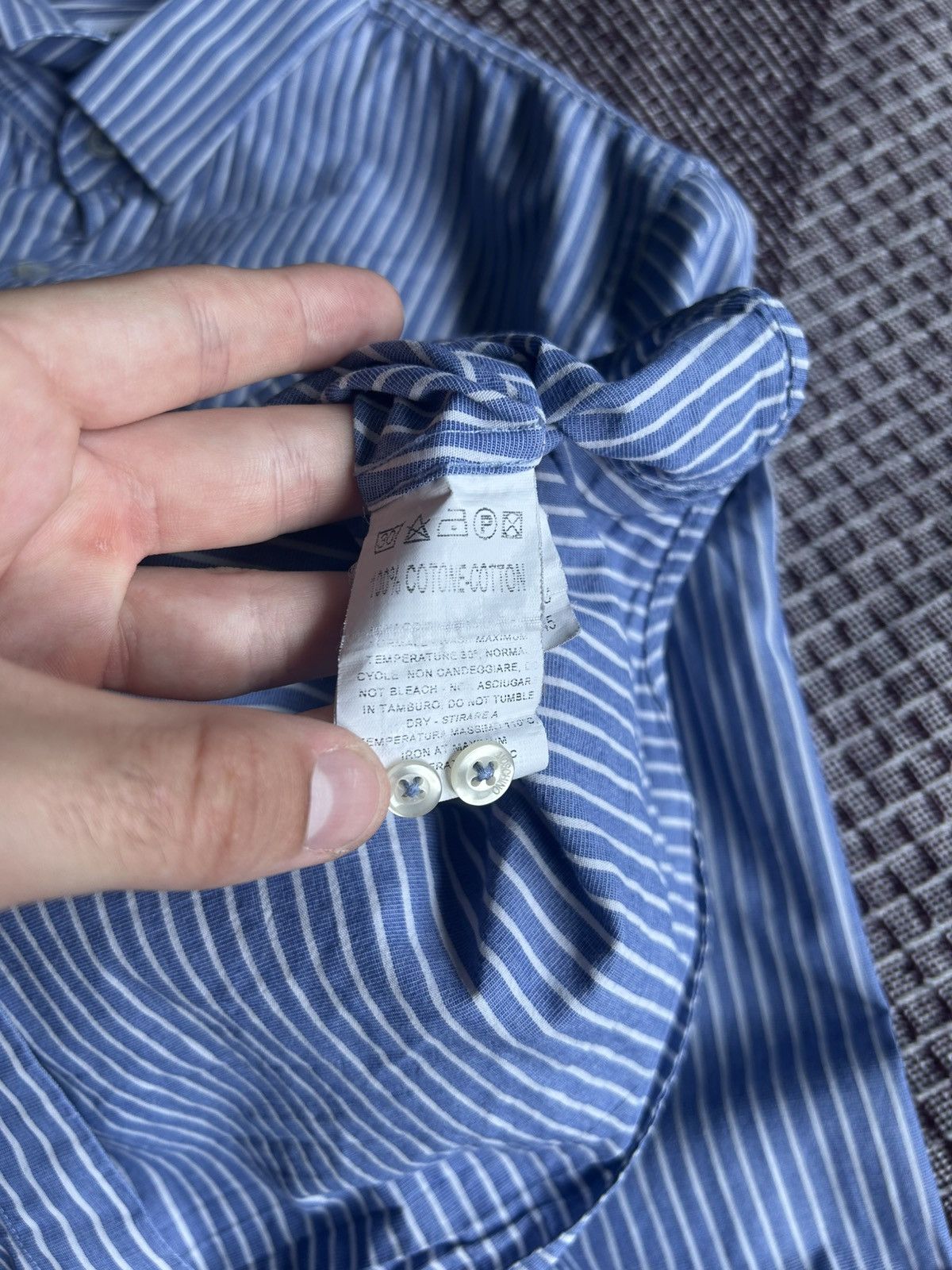 Vintage Moschino Striped Solid Shirt Blue Mens Size 40 Size US M / EU 48-50 / 2 - 9 Thumbnail