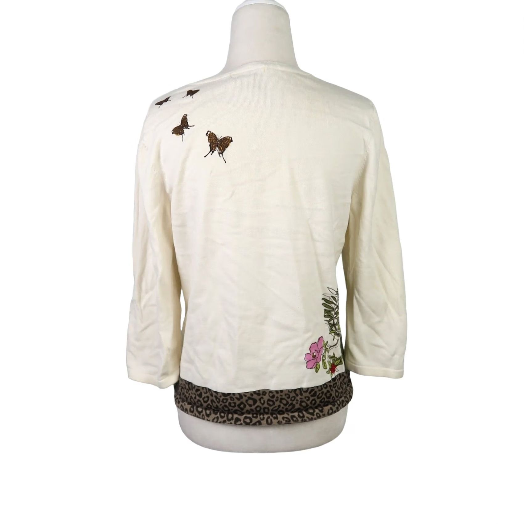 Vintage Christopher & Banks Sweater Womens S Cream and green nature theme knit cardigan Size S / US 4 / IT 40 - 4 Thumbnail
