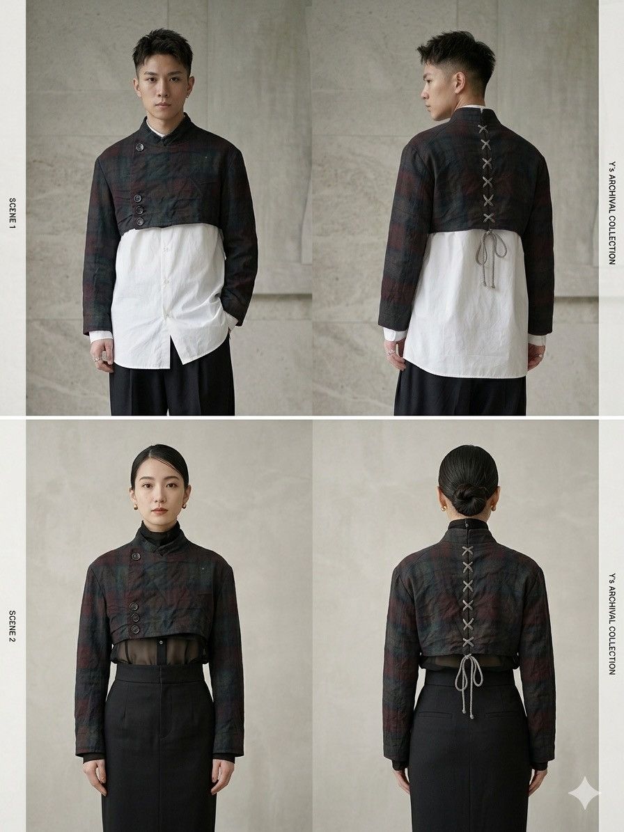 Yohji Yamamoto Archival Y's Yohji Yamamoto Lace-Up Back Cropped Wool Jacket Size US L / EU 52-54 / 3 - 3 Thumbnail