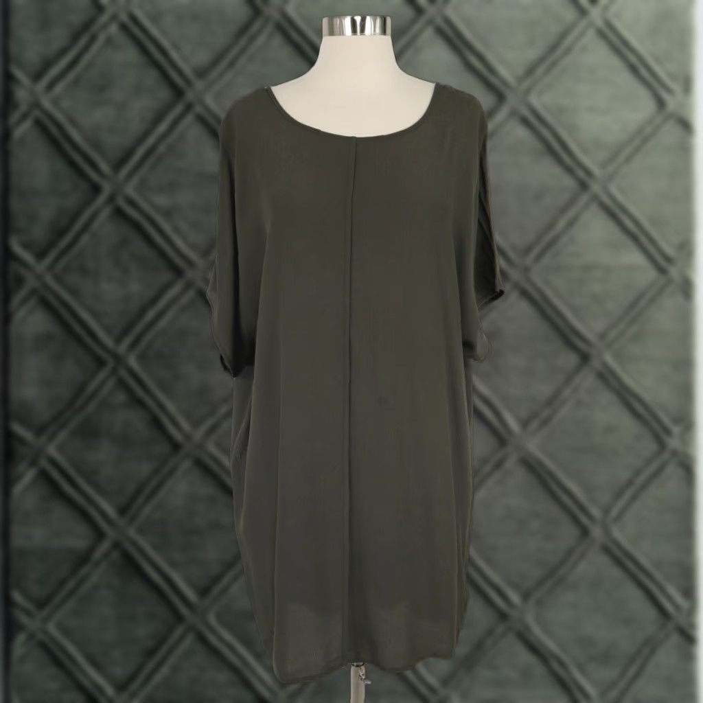 green emerald velvet dress Short Sleeve Tunic Top Olive Green / Large main image 1