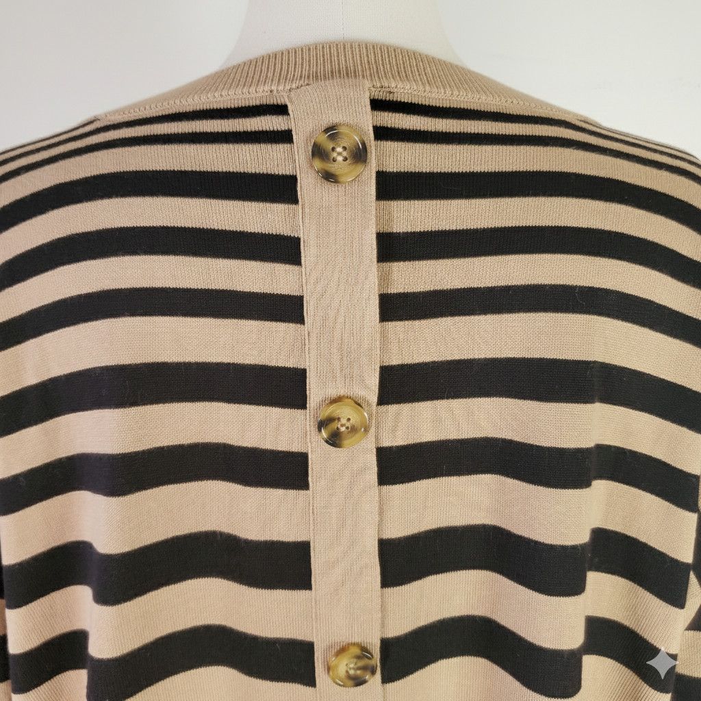 Other Cable & Gauge Size 1X Sweater 3/4 Sleeve Stripe Button Scoop Size XL / US 12-14 / IT 48-50 - 7 Thumbnail