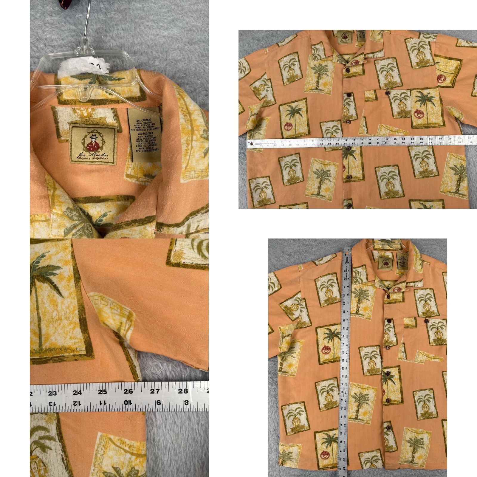 Vintage Joe Marlin Shirt Mens 2XL XXL Hawaii Orange Postcard Print Palm Tree Rayon Blend Size US XXL / EU 58 / 5 - 8 Thumbnail