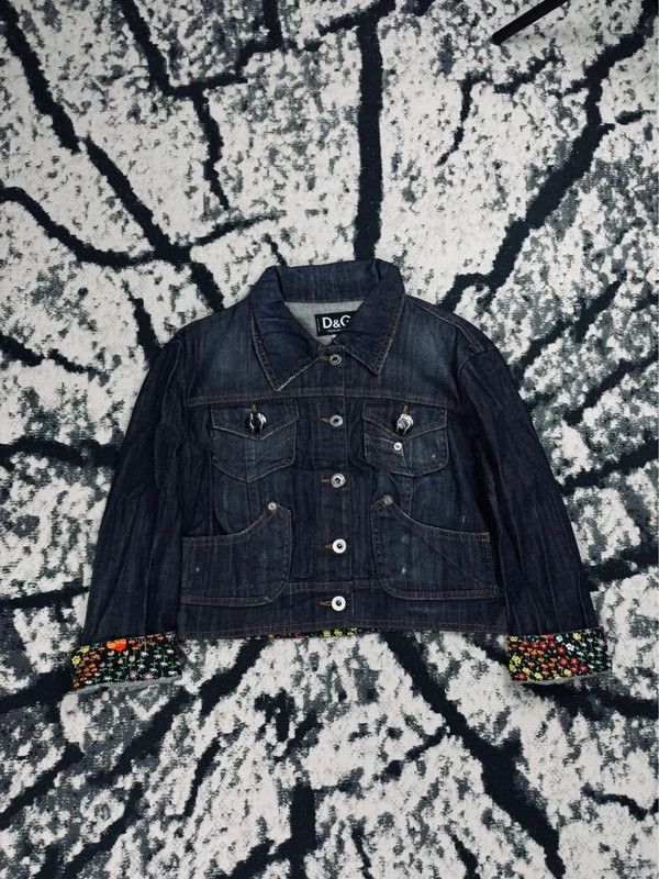 Dolce & Gabbana Dolce & Gabbana navy blue floral denim jacket 44 L cropped Size L / US 10 / IT 46 - 1 Thumbnail