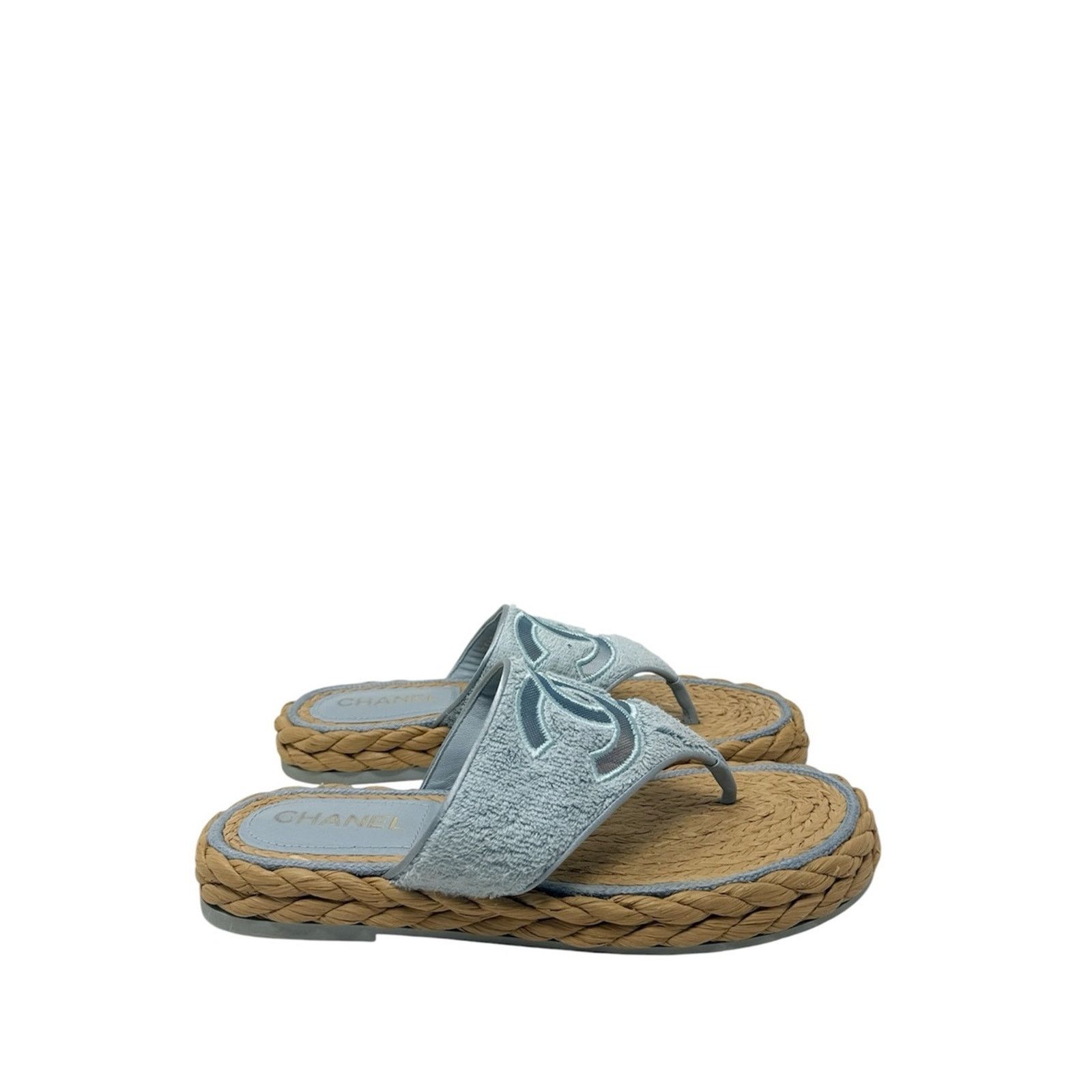 Chanel Chanel CC Terry Blue Thong Raffia Flat Slide Sandals EU 40.5 Size US 10.5 / IT 40.5 - 2 Thumbnail