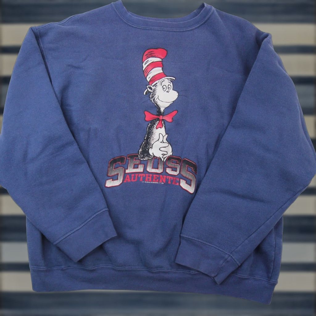 Vintage VINTAGE Dr.Suess Cat in The Hat graphic Sweatshirt Womens Large Blue Size L / US 10 / IT 46 - 1 Thumbnail