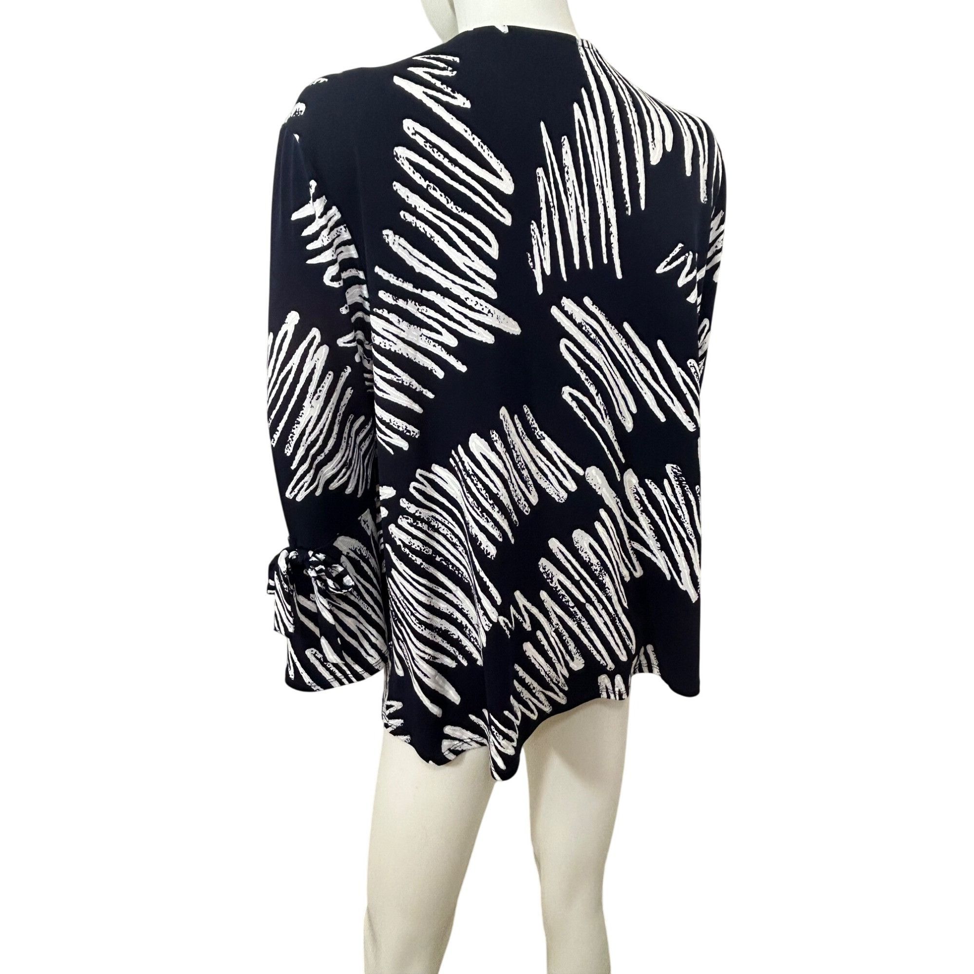 Joseph Ribkoff Joseph Ribkoff Navy White Abstract Print Blouse Zip Bell Sle Size XL / US 12-14 / IT 48-50 - 13 Thumbnail