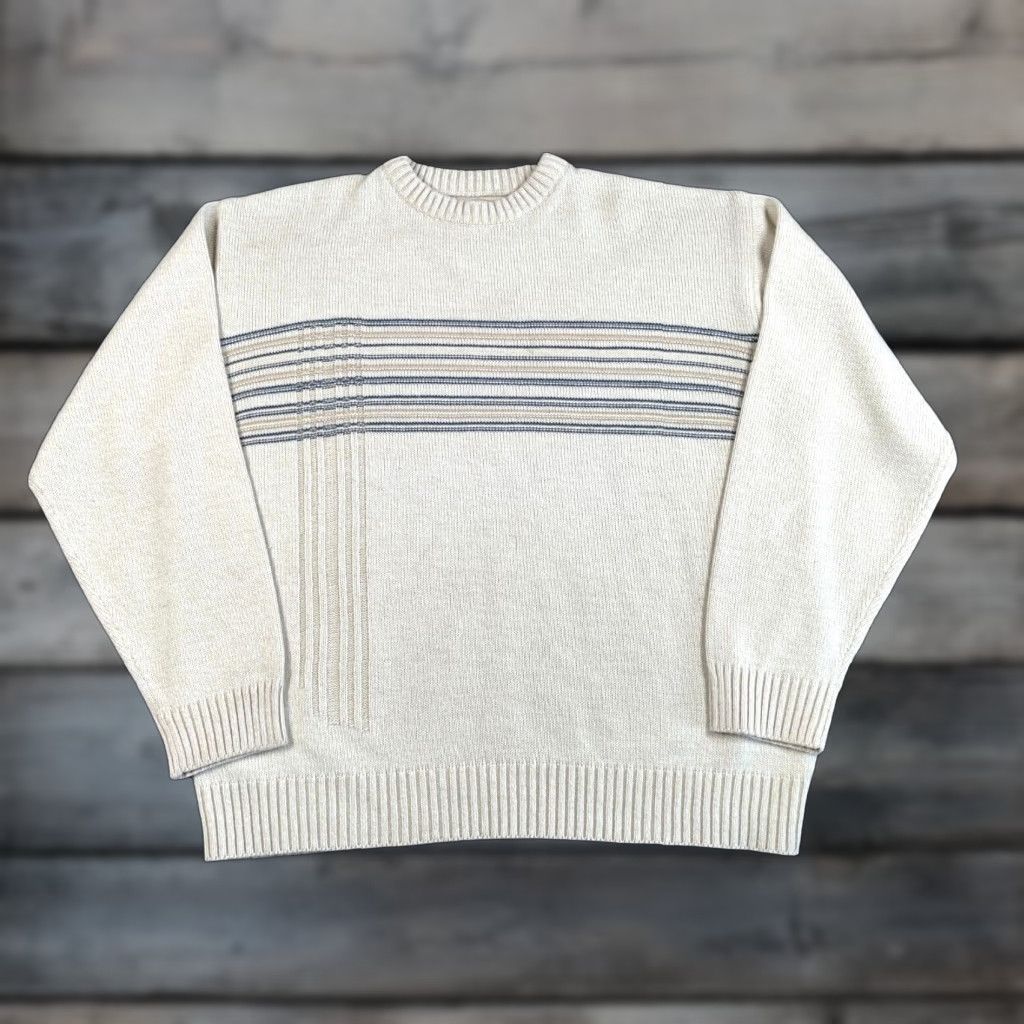 Vintage VINTAGE Munsingwear Sweater Mens XL Beige Striped Crewneck Y2K Midweight Acrylic Knit Pullover Size US XL / EU 56 / 4 - 1 Thumbnail
