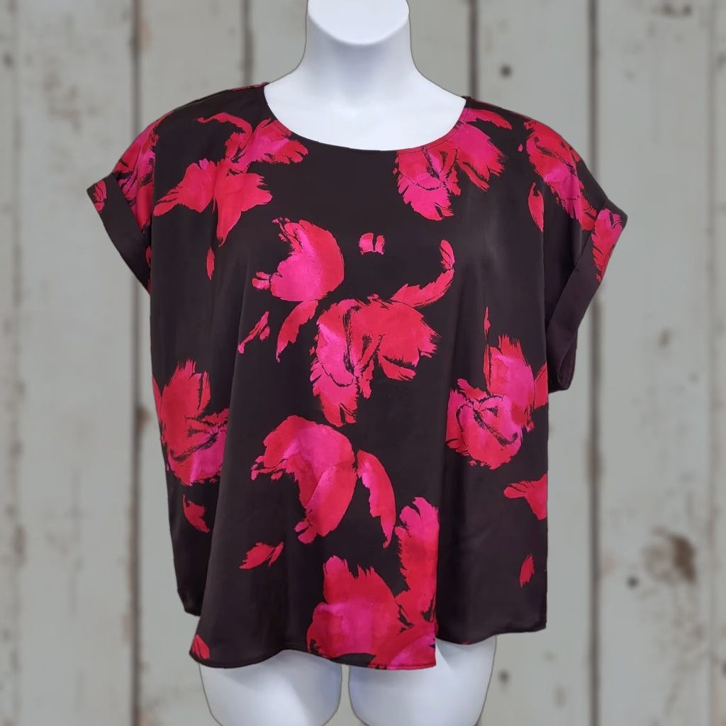 Nine West Nine West Blouse Women's XXL Red Silky Floral Top Classy Professional Bangkok? Size XXL / US 16-18 / IT 52-54 - 1 Thumbnail