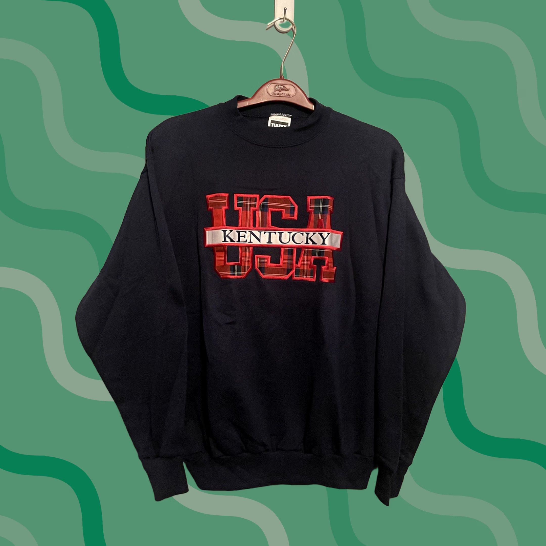 Tultex VINTAGE Kentucky USA Sweatshirt Tultex Crew Neck Plaid Blue 90s L Unisex Adults Pullover Knit Cotton Blend Long Sleeve Size US L / EU 52-54 / 3 - 1 Thumbnail