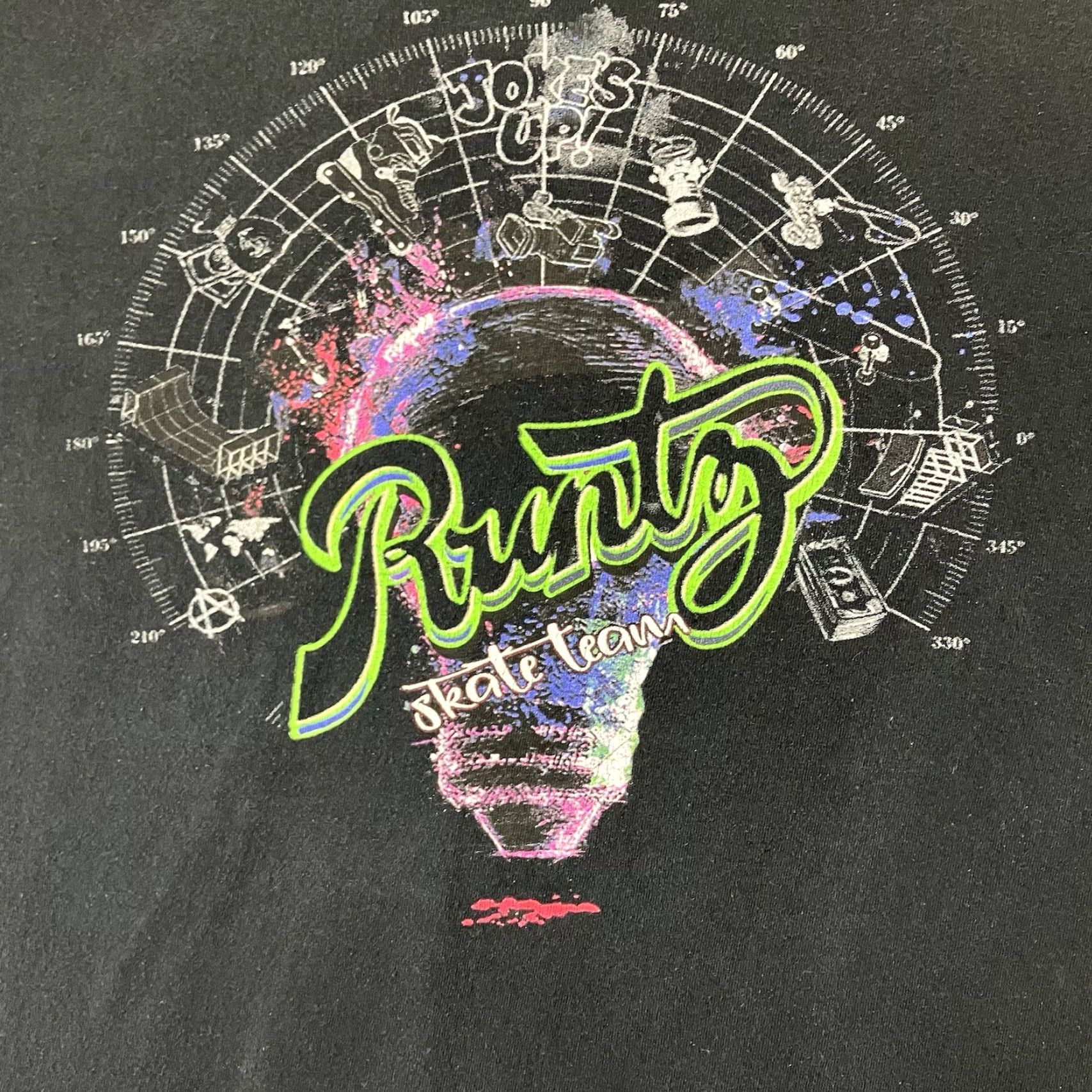 Etro Runtz Graphic T-Shirt XL Black Retro Neon Skate Team Crew Neck Mens Size US XL / EU 56 / 4 - 4 Thumbnail