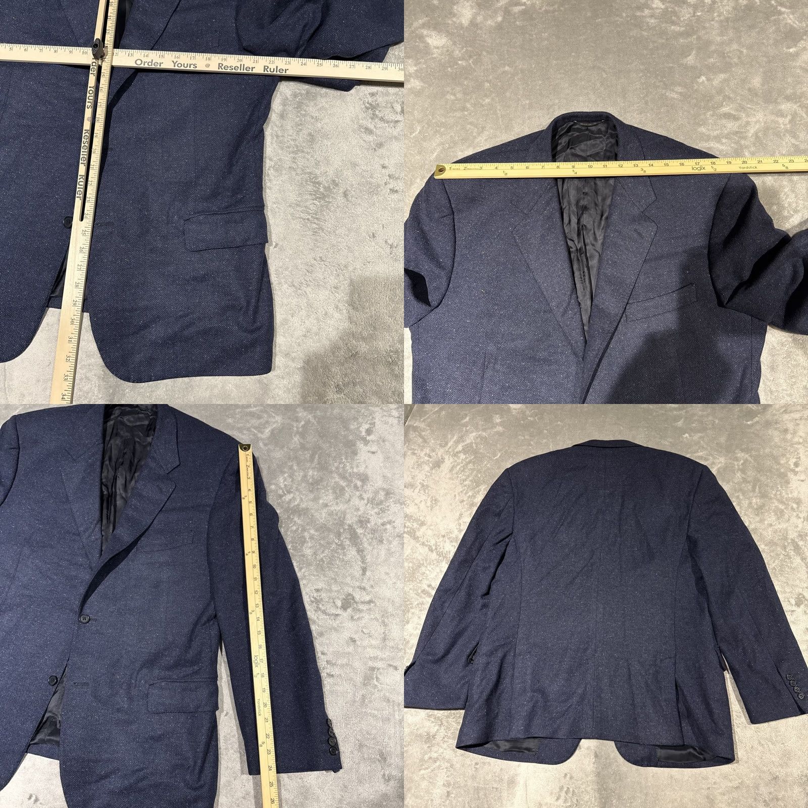 Canali VINTAGE Canali Blazer Mens 46 R Blue Herringbone Speckled Tweed Wool Cashmere Blue Label Size 46R - 8 Thumbnail