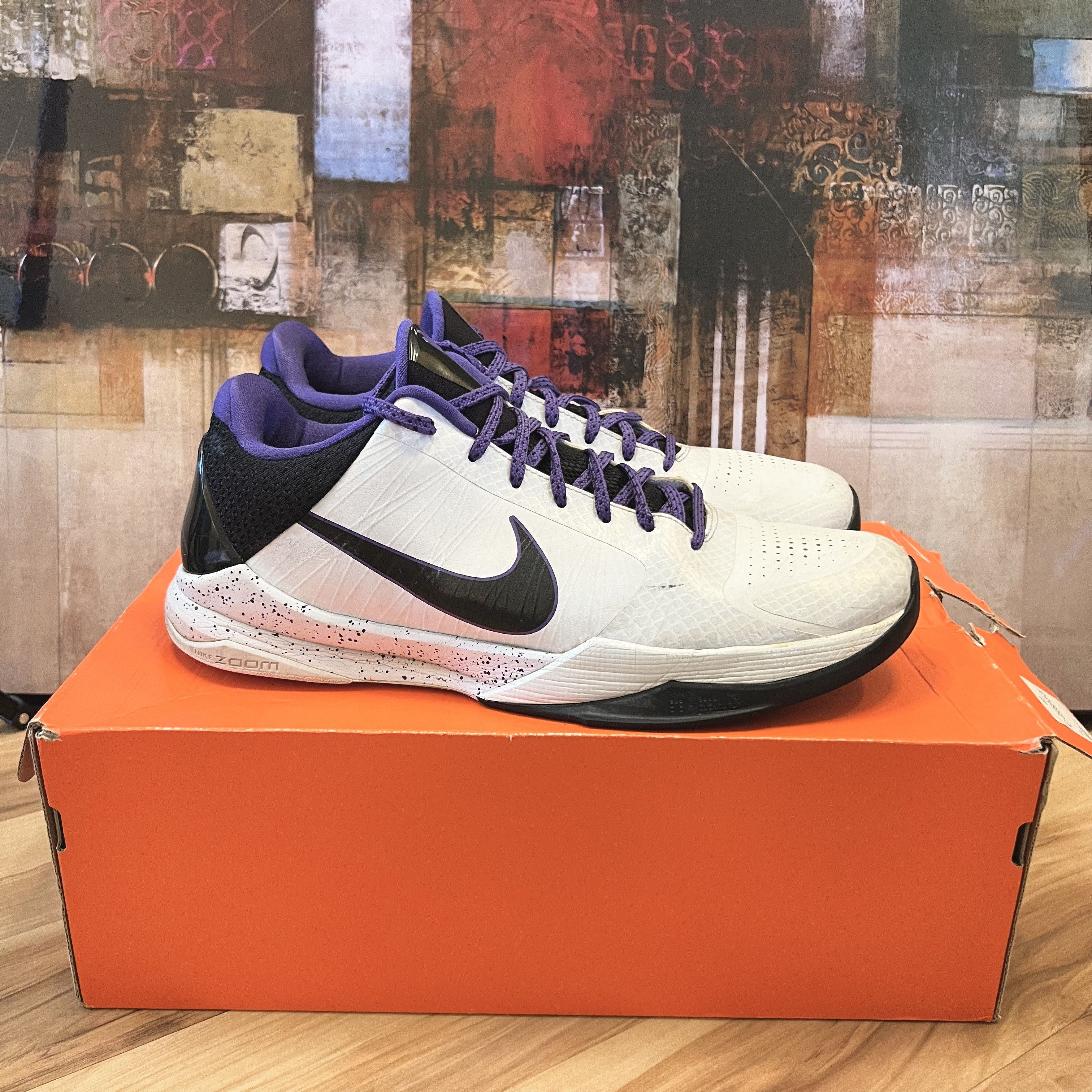 image of NBA x Nike Zoom Kobe 5 V Inline White Black Varsity Purple Del Sol Shoes, Men's (Size 12)