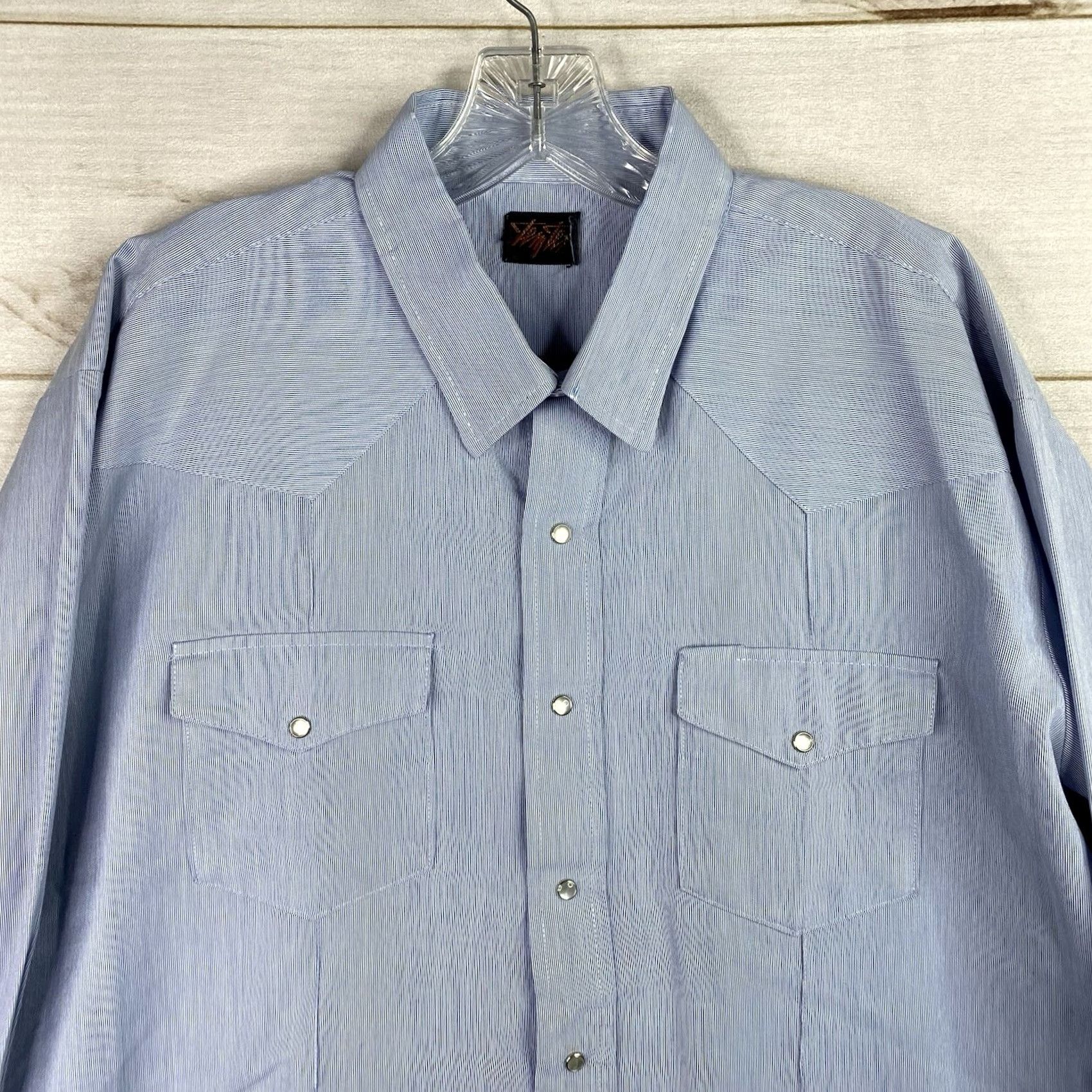 Vintage Tem Tex Western Shirt Mens 2XL Blue Micro Stripe Pearl Snap Pockets Cowboy Vtg Size US XXL / EU 58 / 5 - 2 Thumbnail