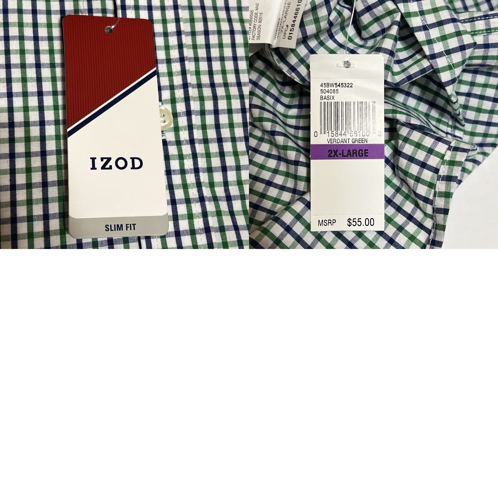 Izod IZOD Shirt Slim Fit Button-Front Long Sleeve Multicolor Check - 2XL Mens Size US XXL / EU 58 / 5 - 8 Thumbnail