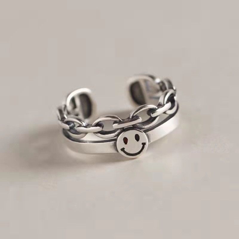VIBE Retro Lucky Smiling Face Open Ring Size ONE SIZE - 1 Thumbnail