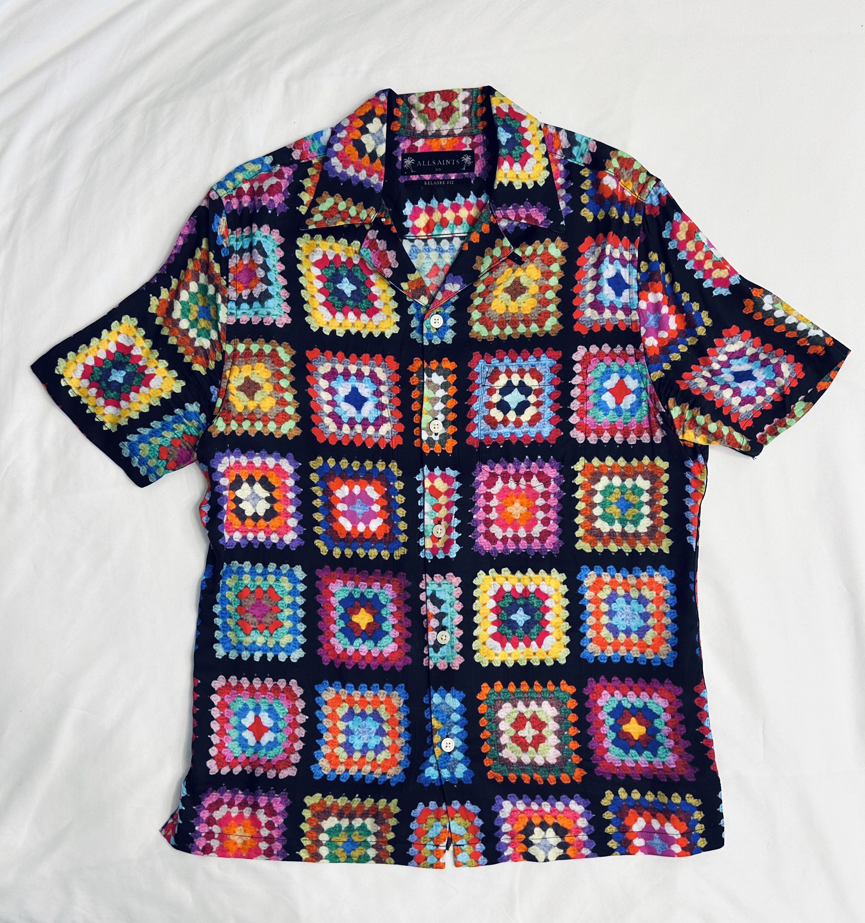Allsaints All Saints Tunis Crochet Print Short Sleeve Camp Shirt Grailed