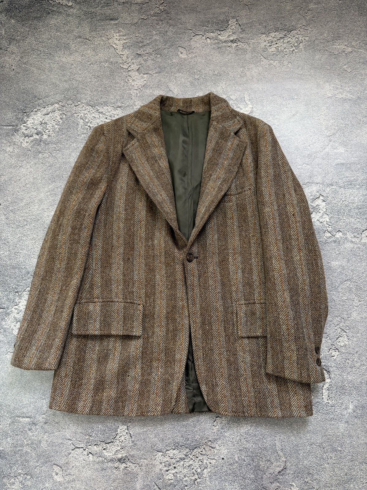 Harris Tweed Rare Vintage 60s Harris Tweed Herringbone Wool Blazer 44 Size 44R - 3 Thumbnail