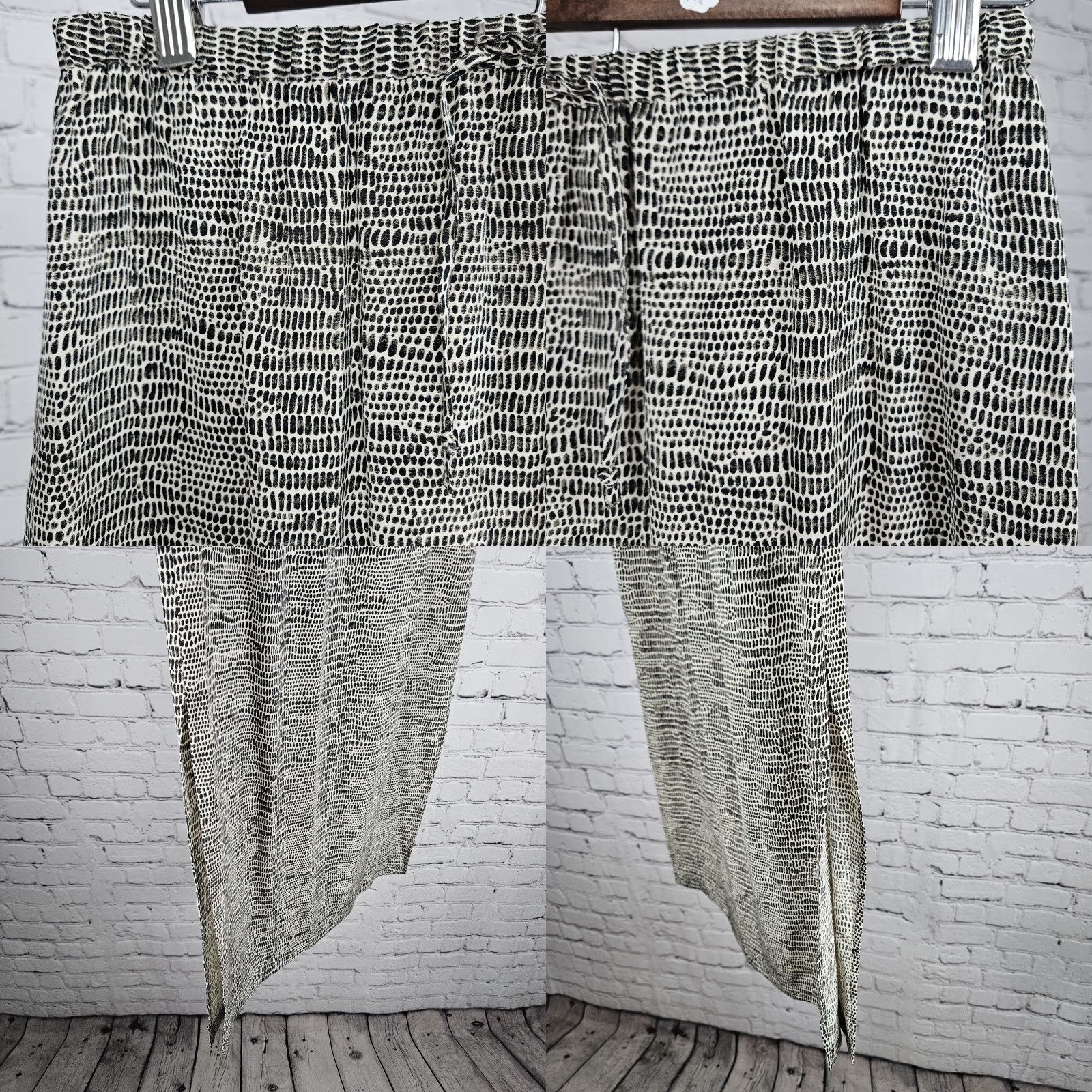 Vintage Allison Taylor Skirt Women 100% Silk Midi Beige Brown Animal Print Slit Drawstring Elastic Waist Small S Bohemian 90s Spring Summer Fall Size 28" / US 6 / IT 42 - 8 Thumbnail