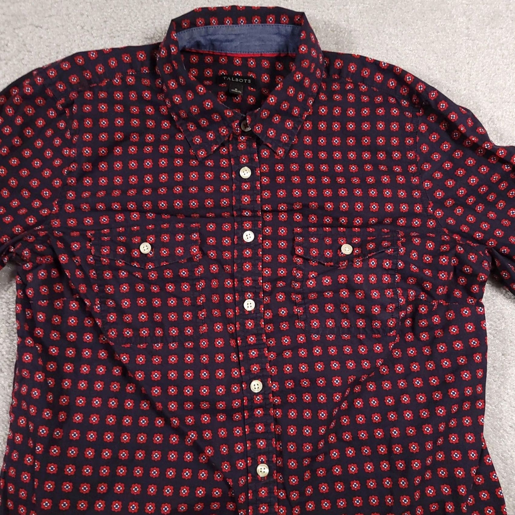 Talbots Talbots Shirt Womens 6 Navy Floral Button-Up Long Sleeve Pearl Snap Western Embroidered Bow Size M / US 6-8 / IT 42-44 - 3 Thumbnail