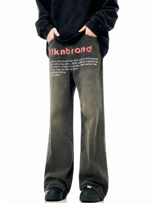 Japanese Brand × Jean Retro letter print washed distressed straight casual jeans Size US 32 / EU 48 - 1 Thumbnail