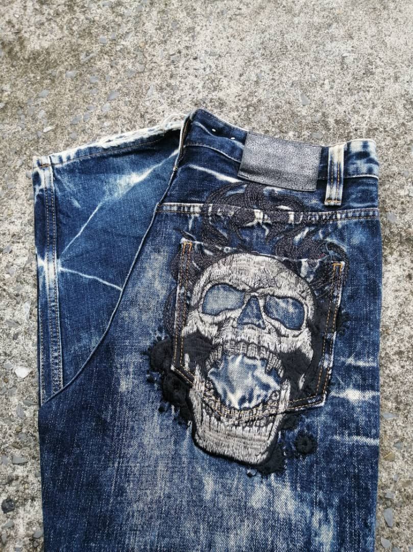 Japanese Brand Osaka Big Train Embroidered Skulls Denim Jeans Size US 32 / EU 48 - 4 Thumbnail