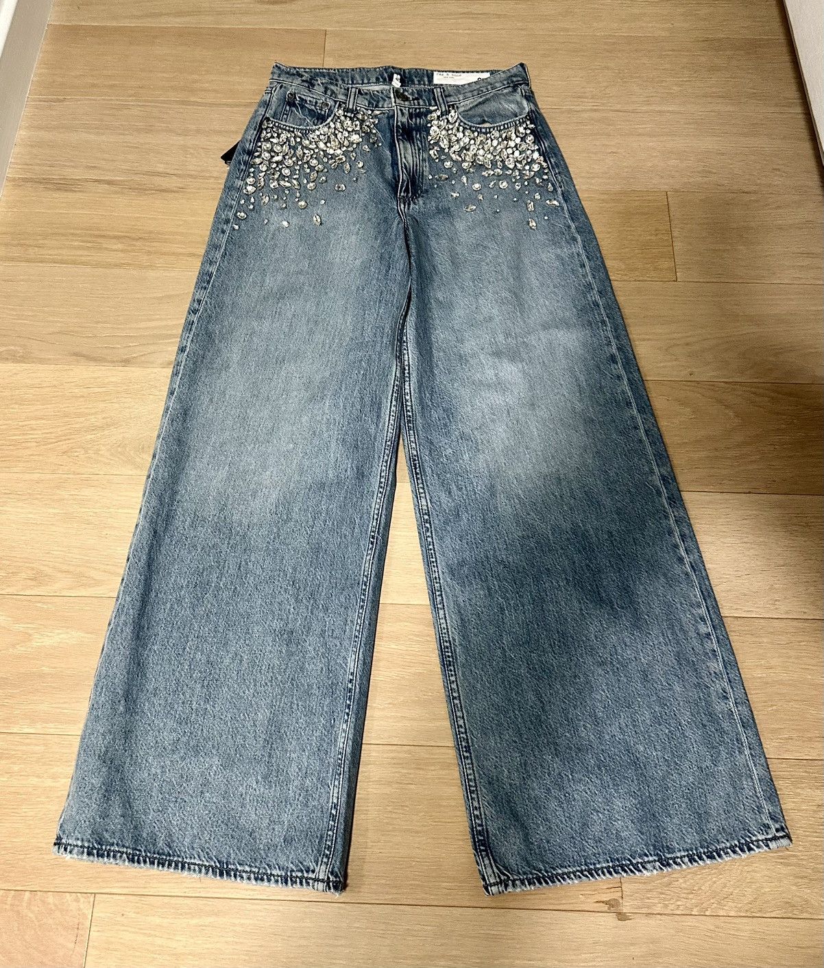 Rag & Bone rag & bone Sofie Embellished High Rise Wide Leg Jeans Size 27" / US 4 / IT 40 - 6 Thumbnail