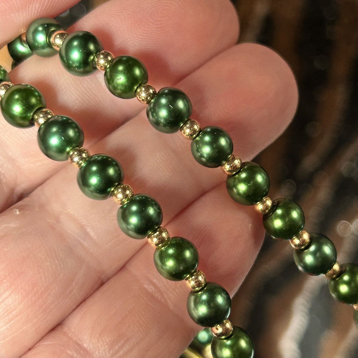 Handmade Handcrafted elegant emerald Czech glass pearl necklace Size ONE SIZE - 6 Thumbnail