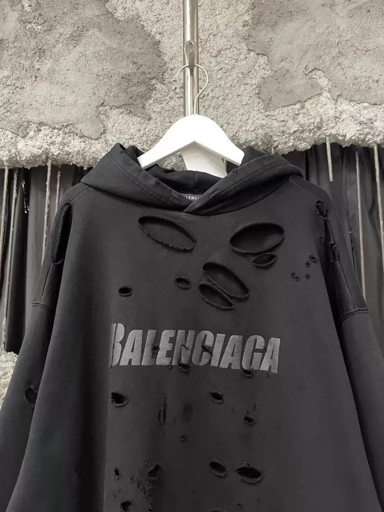 Balenciaga Balenciaga Black Distressed Hoodie Sweatshirt-2505 Size US S / EU 44-46 / 1 - 3 Thumbnail