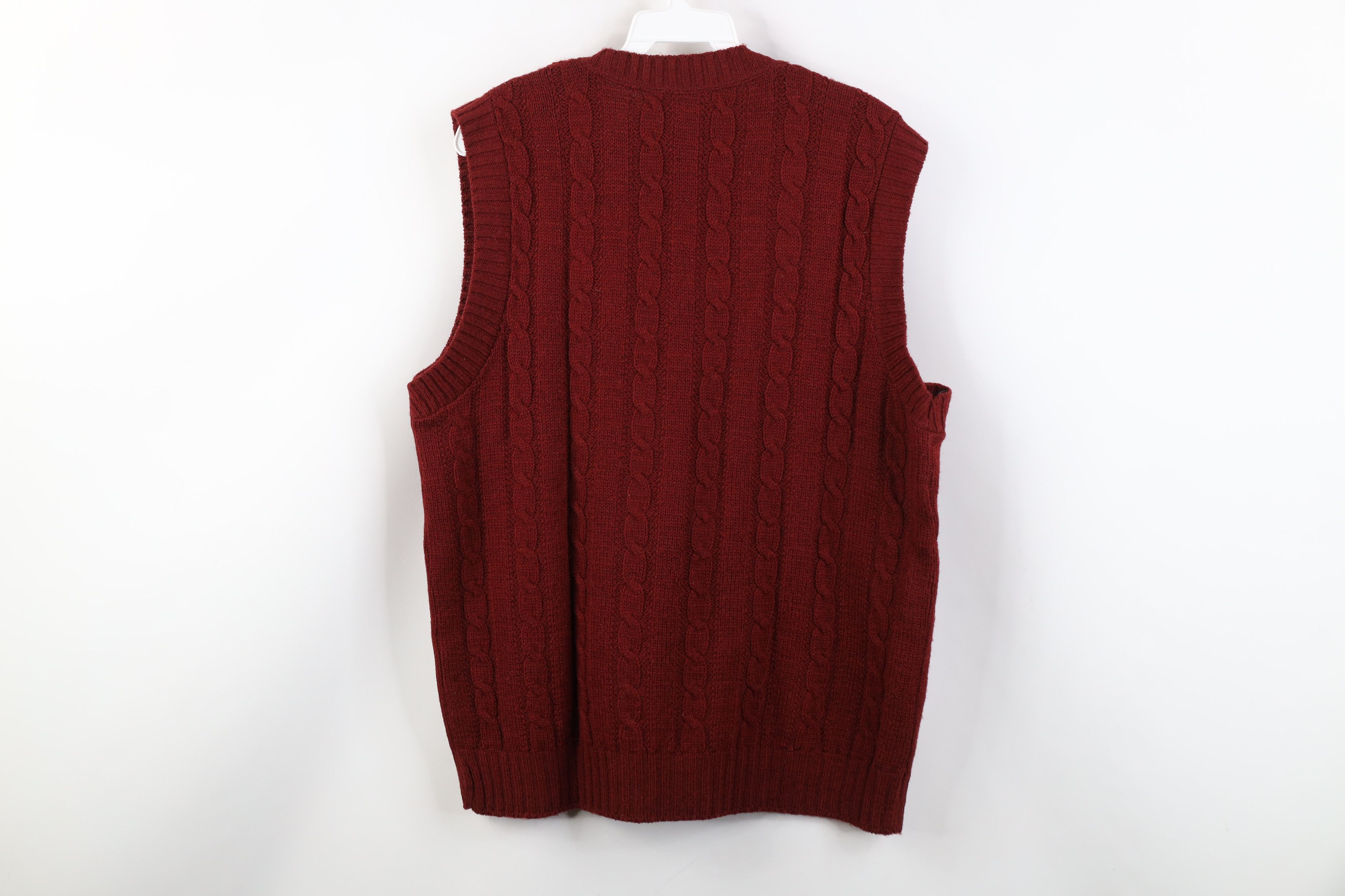 Vintage Vintage 70s Streetwear Cable Knit Sweater Vest Red USA Size US L / EU 52-54 / 3 - 6 Thumbnail