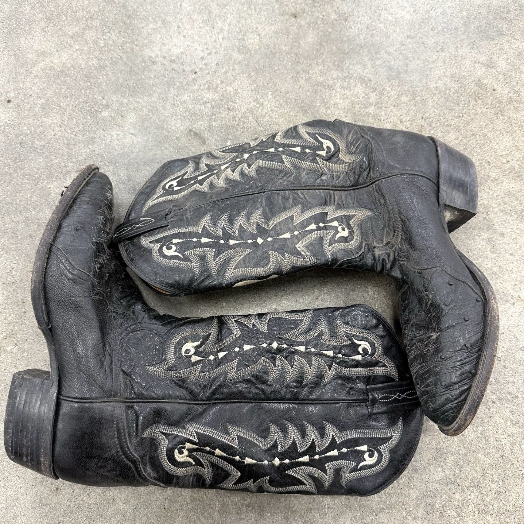 Tony Lama VINTAGE Tony Lama Boots Western Cowboy Distressed Exotic Black Ostrich Leather 8.5 D Mens Size US 9 / EU 42 - 7 Thumbnail
