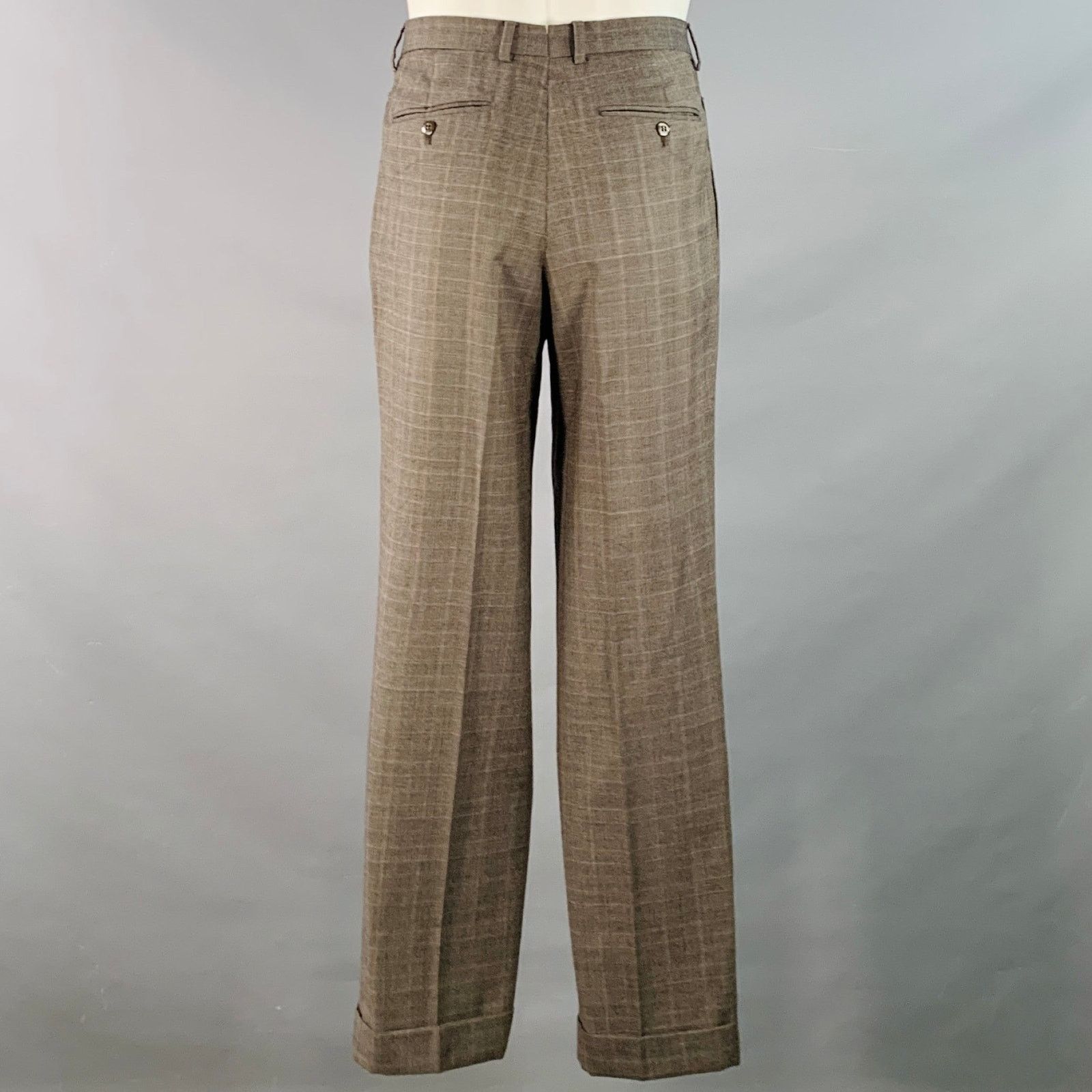 Luciano Barbera LUCIANO BARBERA 38 Brown Plaid Wool Notch Lapel Pleated Suit Size 38R - 6 Thumbnail