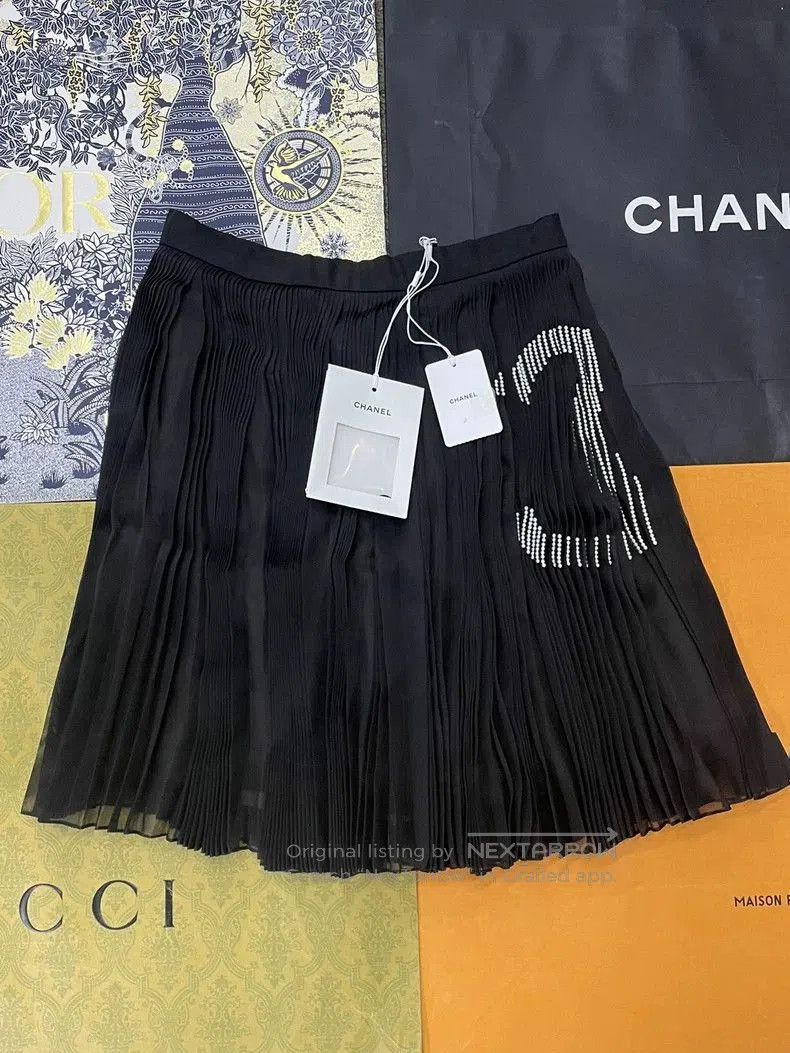 Chanel Black Pearl CC Pleated Skirt.