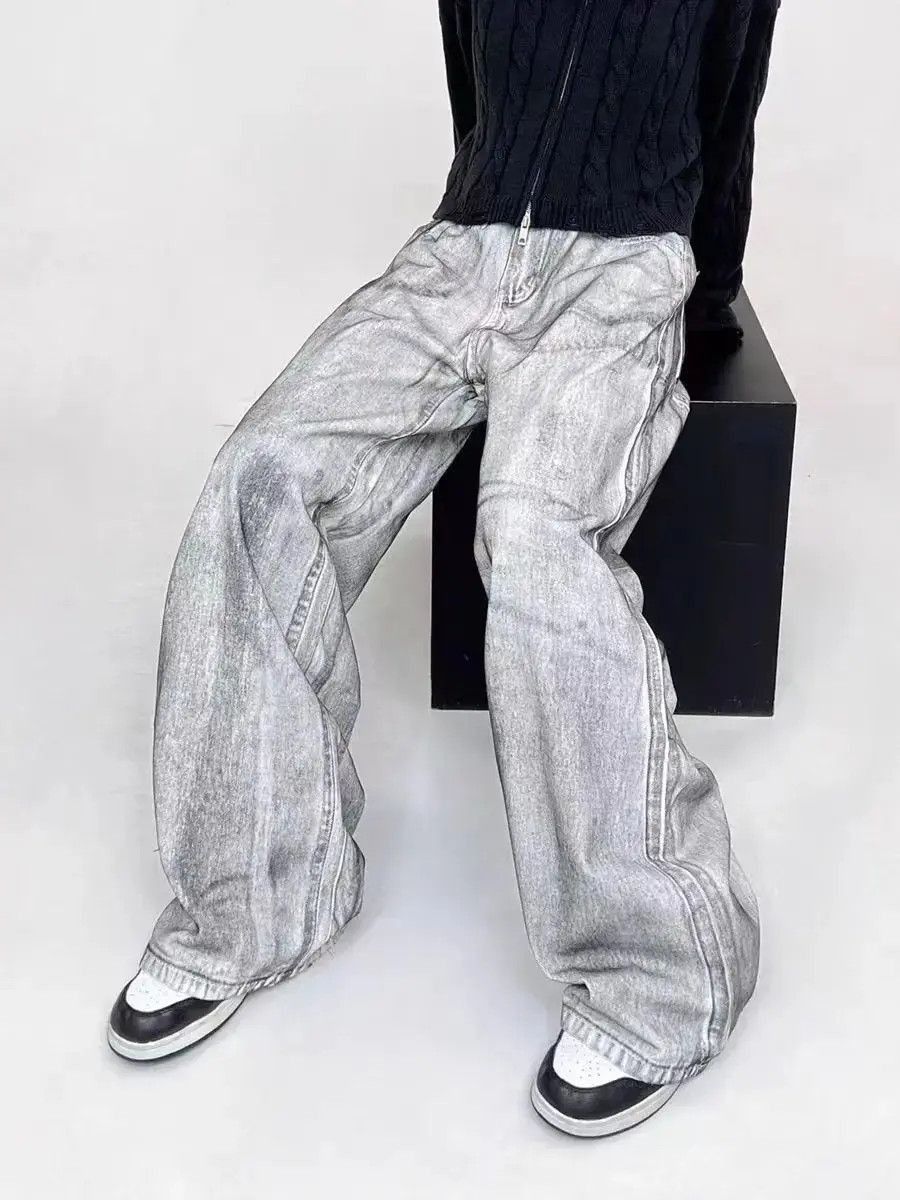 Japanese Brand High street tie-dye washed dirty white baggy jeans Size US 32 / EU 48 - 2 Thumbnail