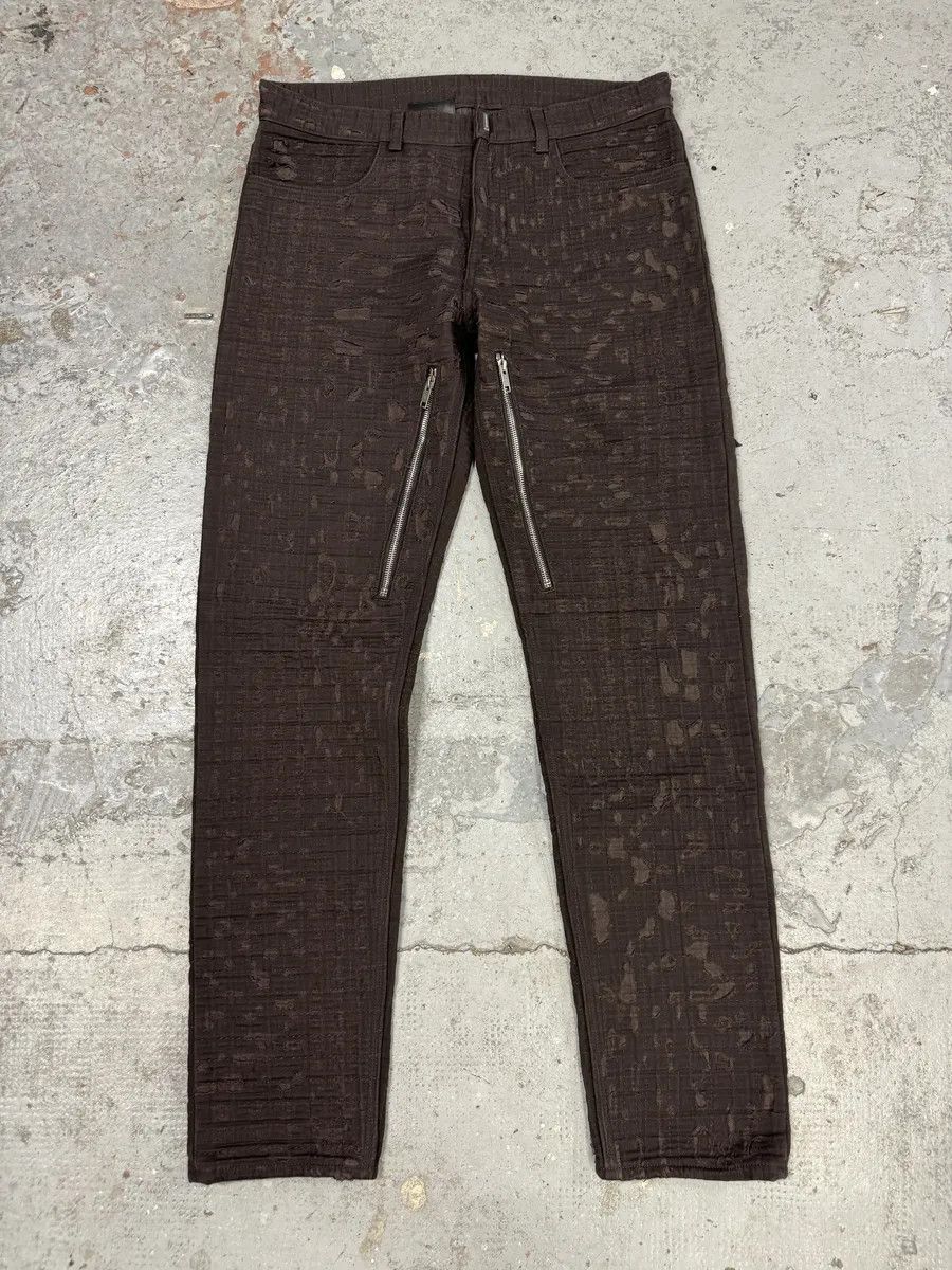Givenchy SS2021 Givenchy Brown 2 Zips Distressed Biker Pants Size US 34 / EU 50 - 1 Thumbnail