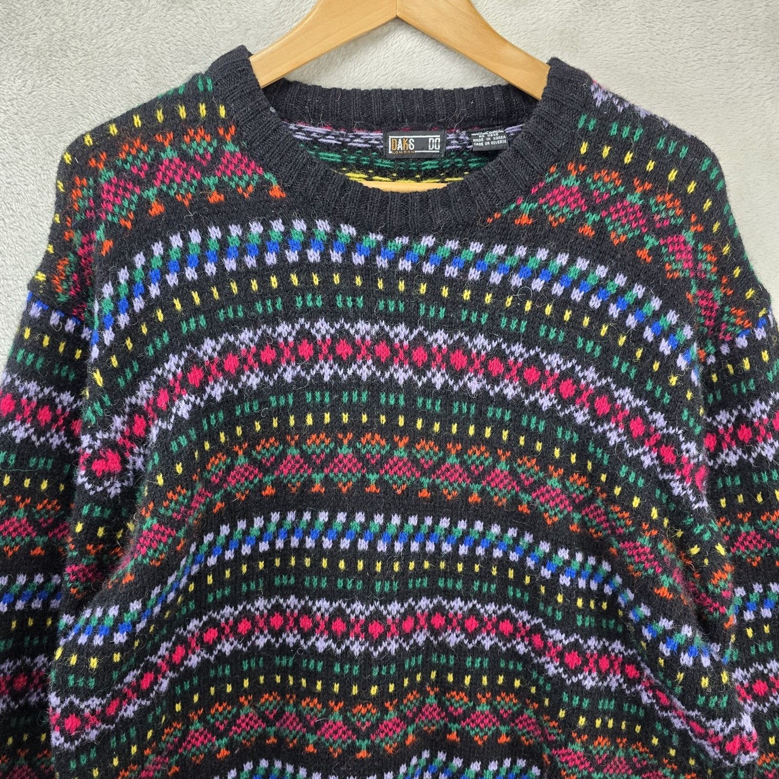 Other Vintage DAKS London Sweater XL Black Fair Isle Wool Shetland Size US XL / EU 56 / 4 - 3 Thumbnail