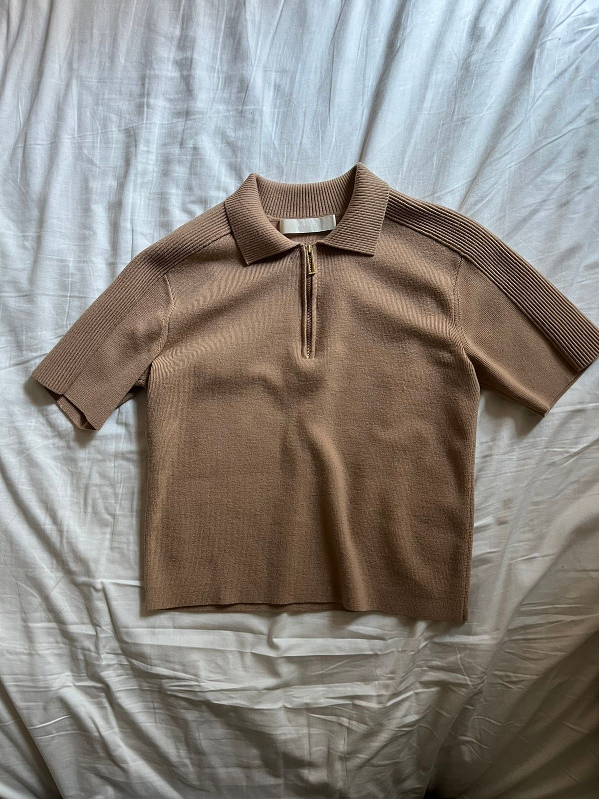 Pre-owned Dion Lee Knit Zip Up Rib Polo In Brown