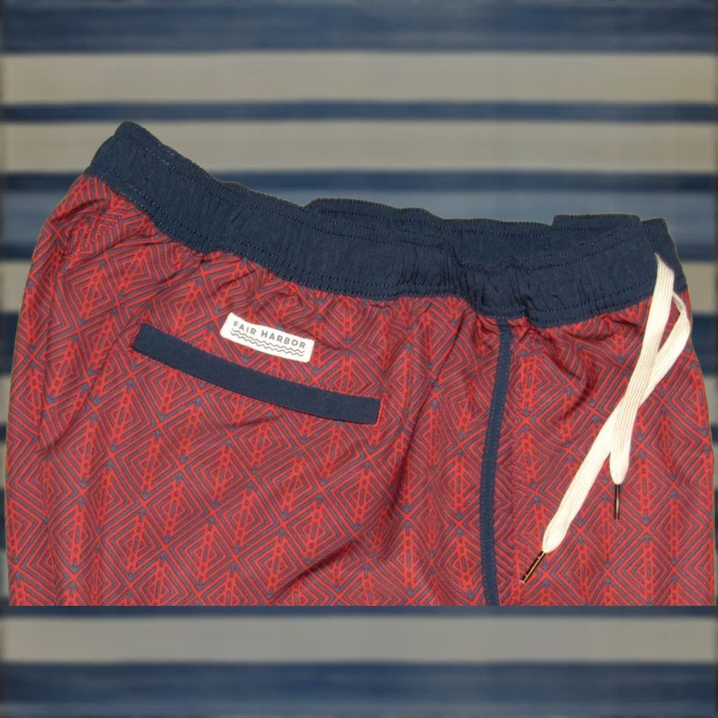Vintage FAIR HARBOR Red Printed Lined 8" Swim Trunks Shorts XXL Men Tailored Bottom XS-XXL Size US 39 - 1 Thumbnail