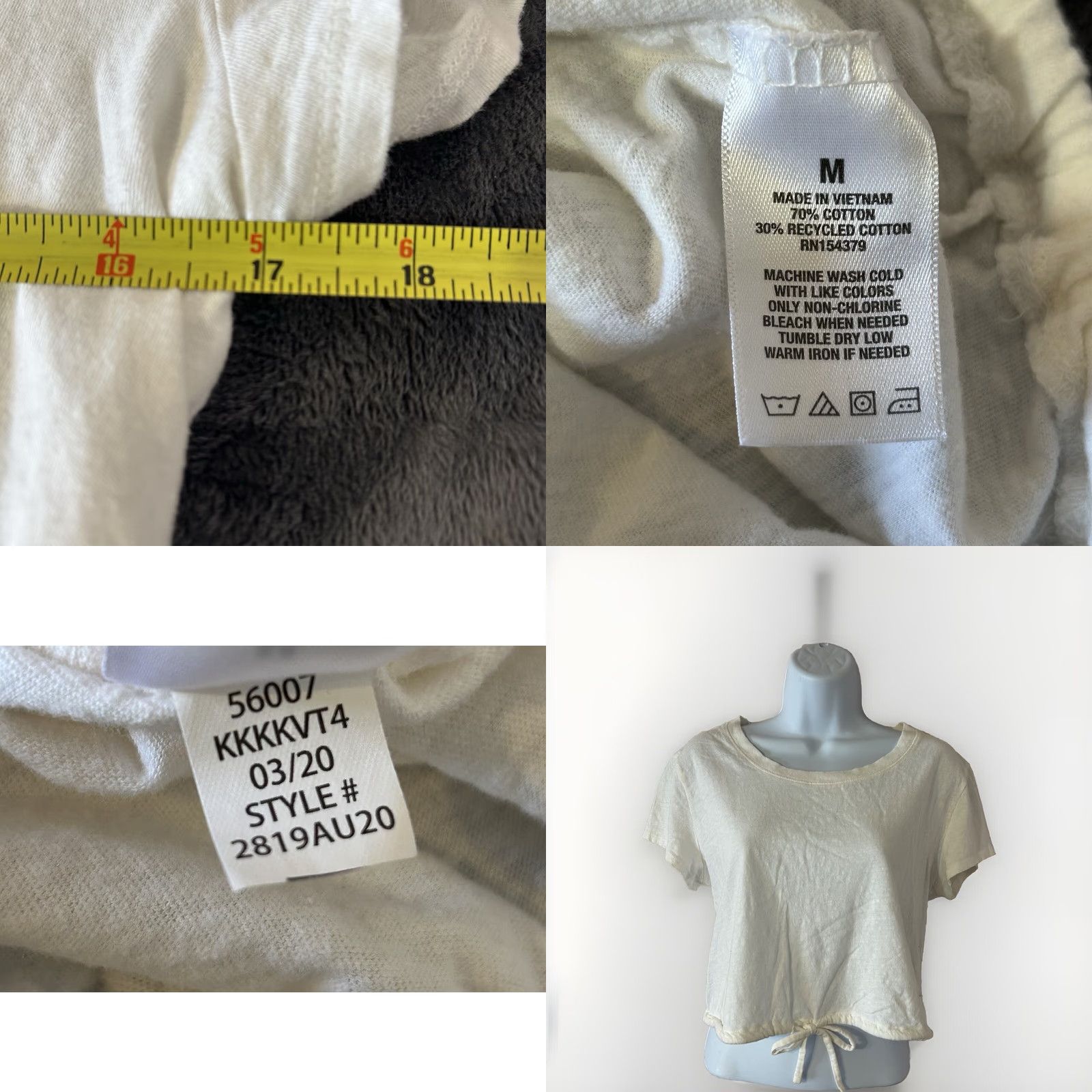 Vintage Aero Cropped Top Shirt Women Medium White Short Sleeve Wide Neck 2020 Size M / US 6-8 / IT 42-44 - 8 Thumbnail