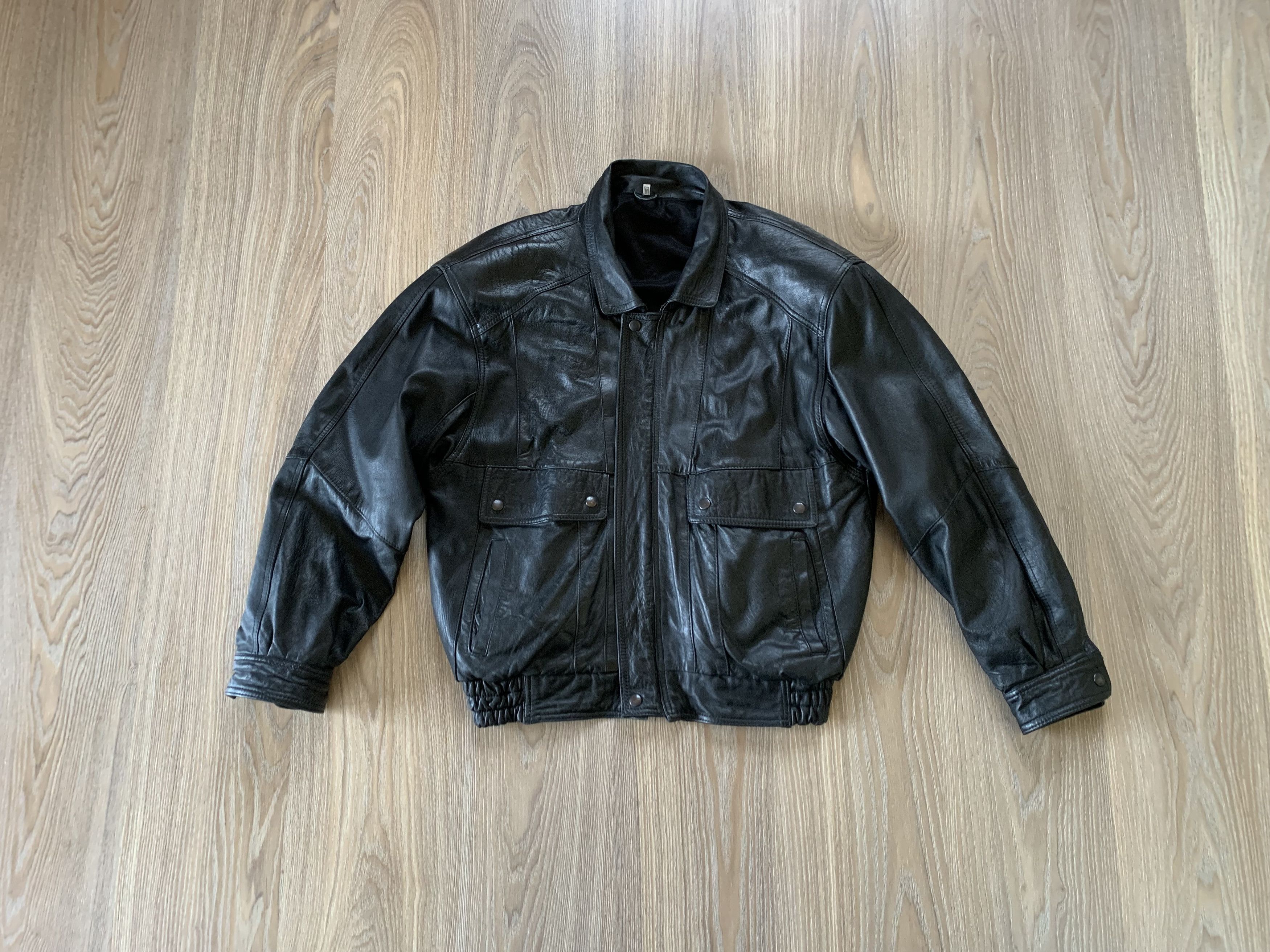 Vintage Black Leather Multi Pocket Jacket