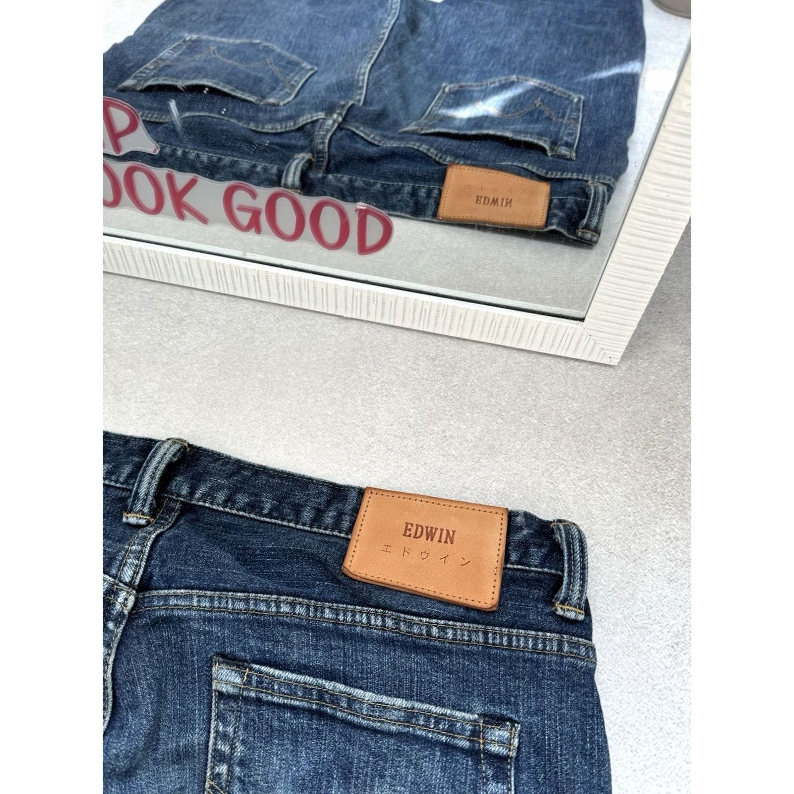 Edwin VINTAGE Edwin Jeans Men Size M 32x32 Selvedge Blue Denim Straight 90s USA Japan Edvin Jeans Streetwear Casual Designer Size US 31 - 7 Thumbnail