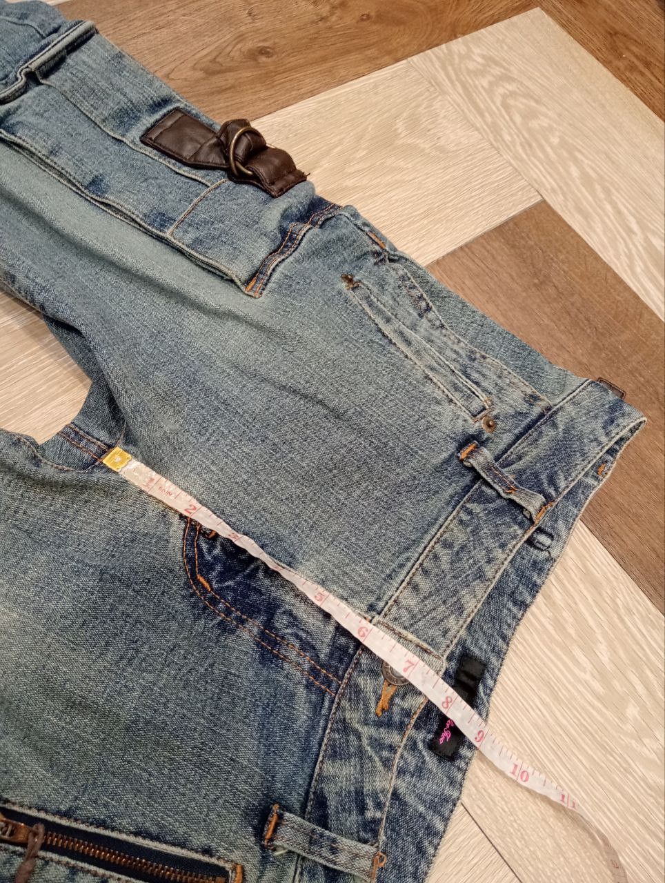 If Six Was Nine TEA FOR TWO JAPAN FLARED STRETCH CARGO ANKLE ZIP JEANS Size US 31 - 13 Thumbnail