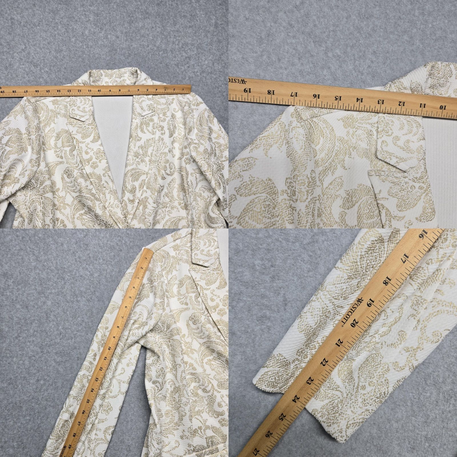 Vintage Susan Graver Blazer Womens Large White Gold Jacquard Floral Occasion Elegant Jacket Size L / US 10 / IT 46 - 9 Thumbnail