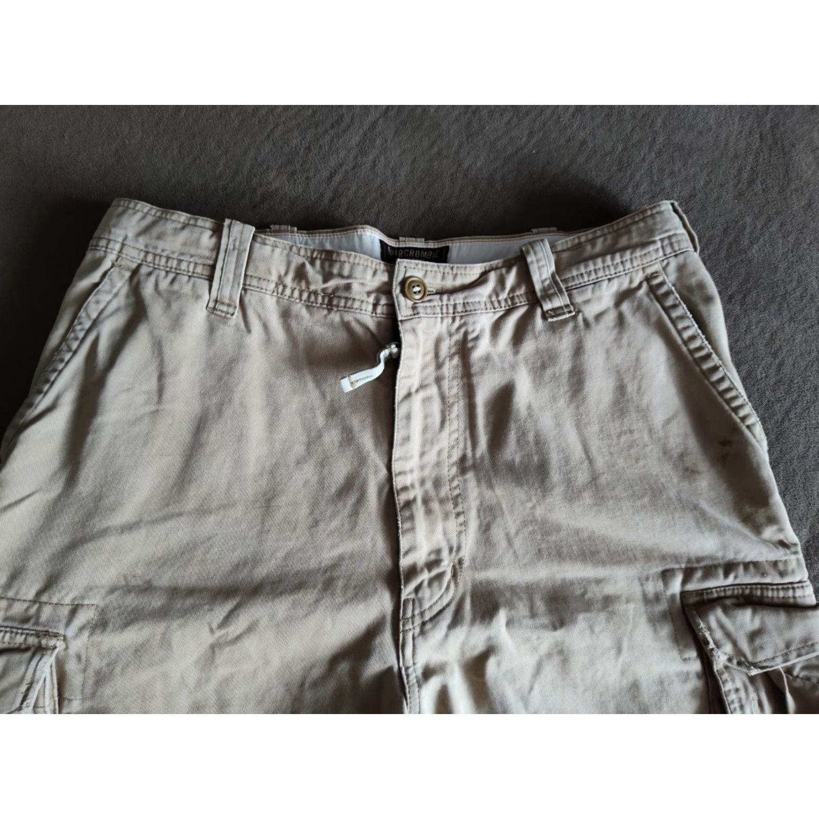 Abercrombie & Fitch VINTAGE Abercrombie & Fitch Men's Cargo Shorts 34 Khaki Distressed Y2K Casual Flat Front Size US 34 / EU 50 - 6 Thumbnail